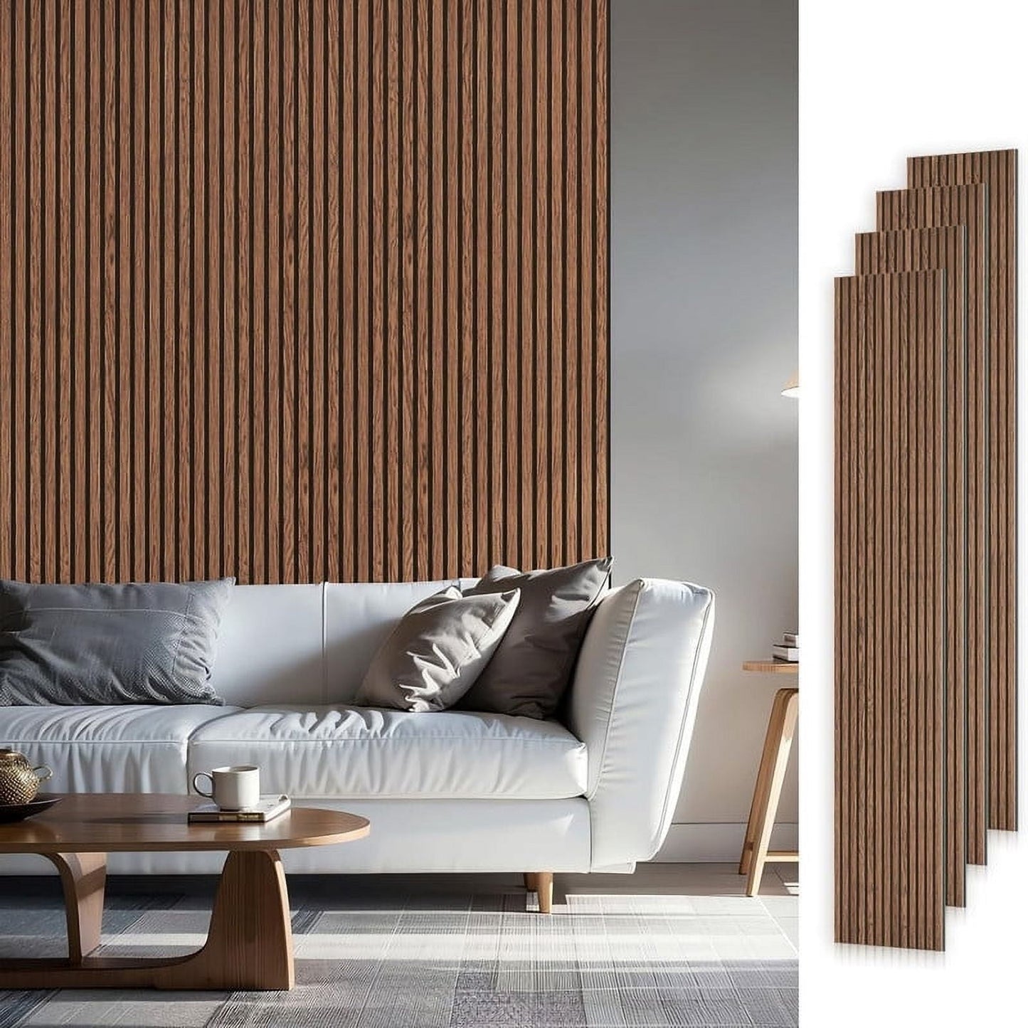 Easy4Home 4Pcs Wood Slat Acoustic Panels 94.5" x 12.6" Soundproof Wall Panels,Classic Brown
