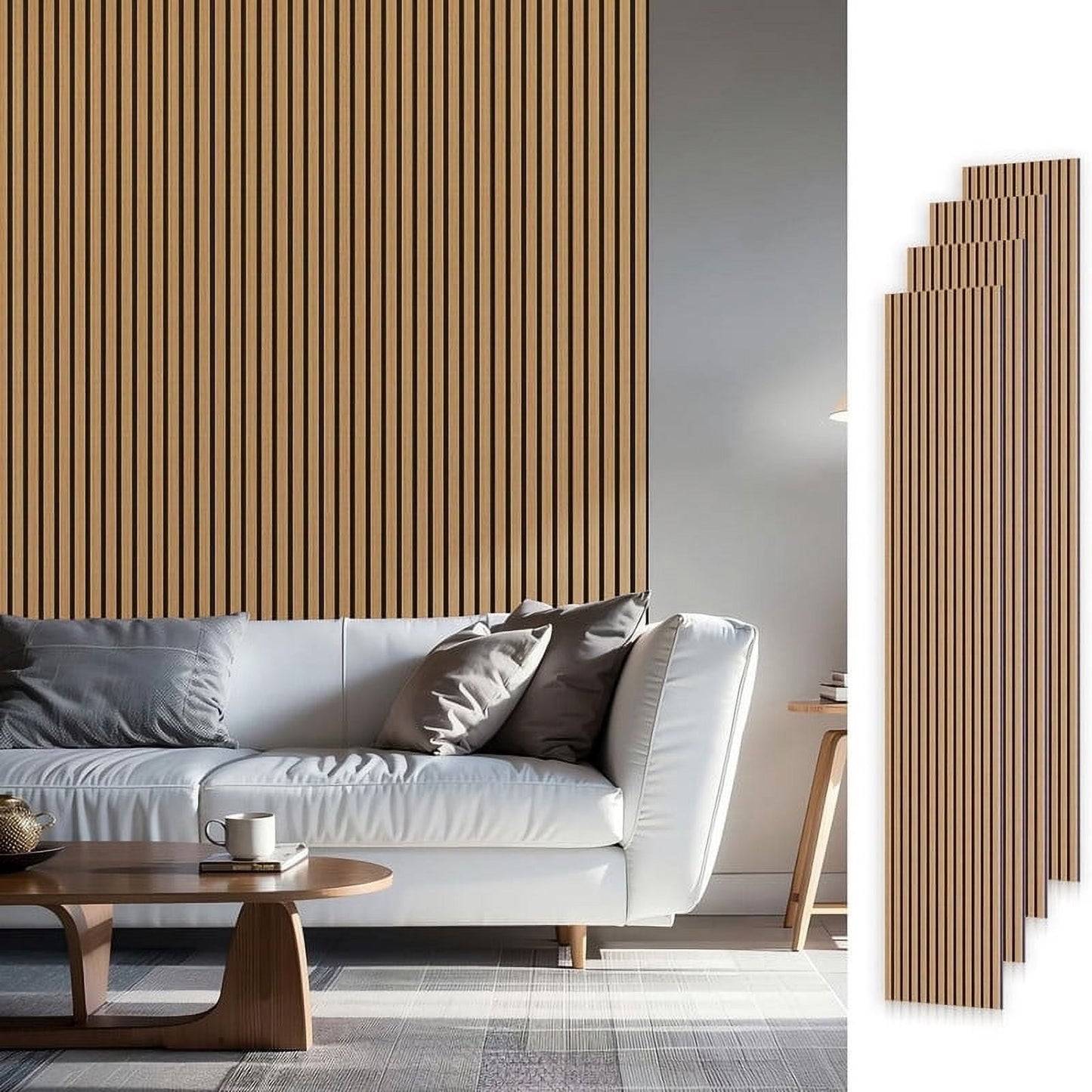 Easy4Home 4Pcs Wood Soundproof Wall Panels 94.5" x 12.6" Wood Slat Acoustic Panels, American Oak