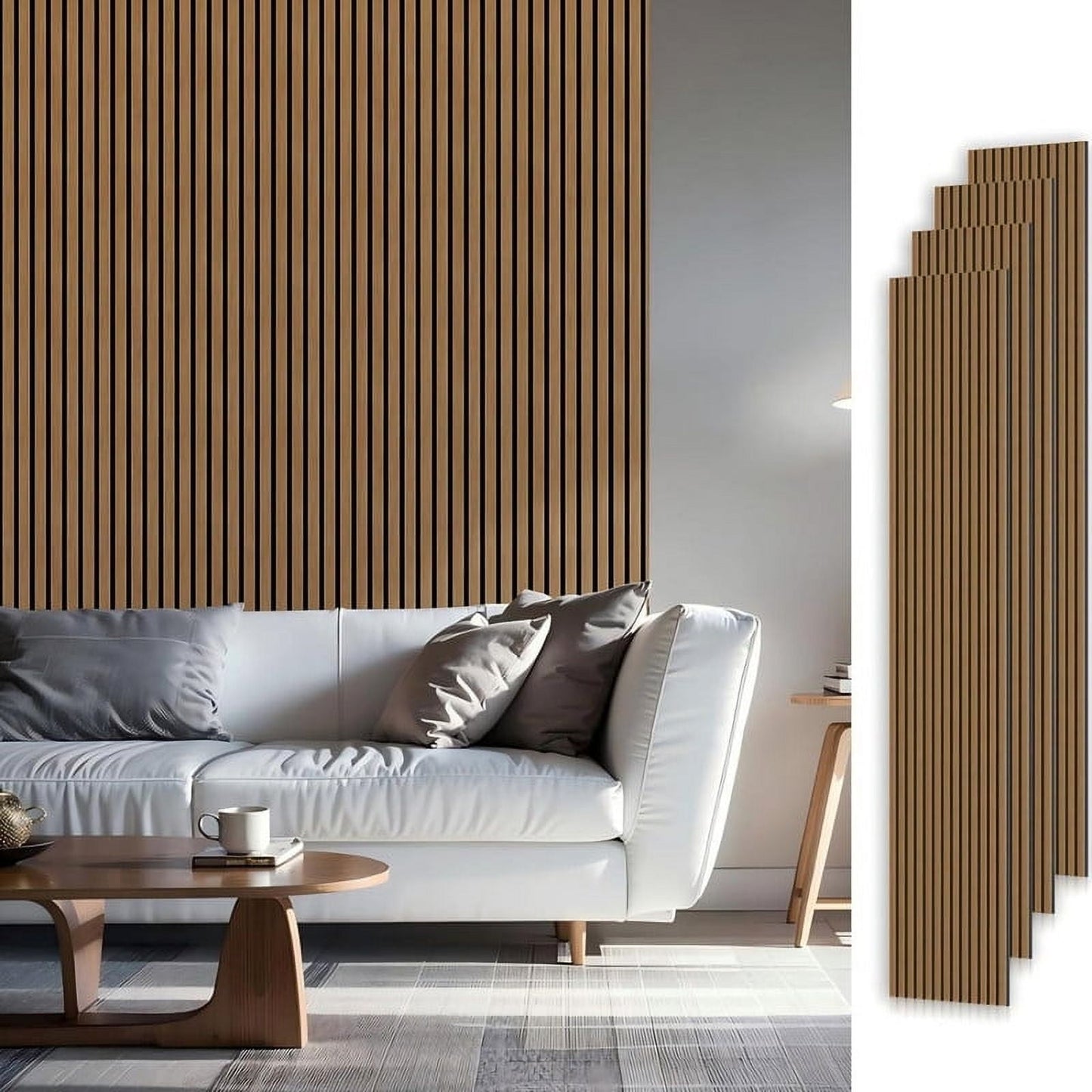 Easy4Home 4Pcs Wood Soundproof Wall Panels 94.5" x 12.6" Wood Slat Acoustic Panels, Classic Oak