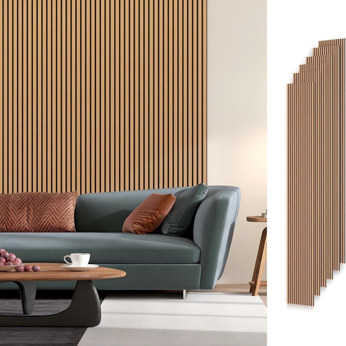 Easy4Home 6Pcs Wood Soundproof Wall Panels 94" x 7.9" Wood Slat Acoustic Panels,Light Brown