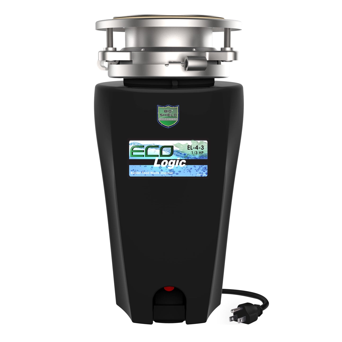 Eco Logic Compact 1/3 HP Continuous Feed Kitchen Garbage Disposal with Power Cord, Quiet Grind, Easy Install, 10-US-EL-4-3B