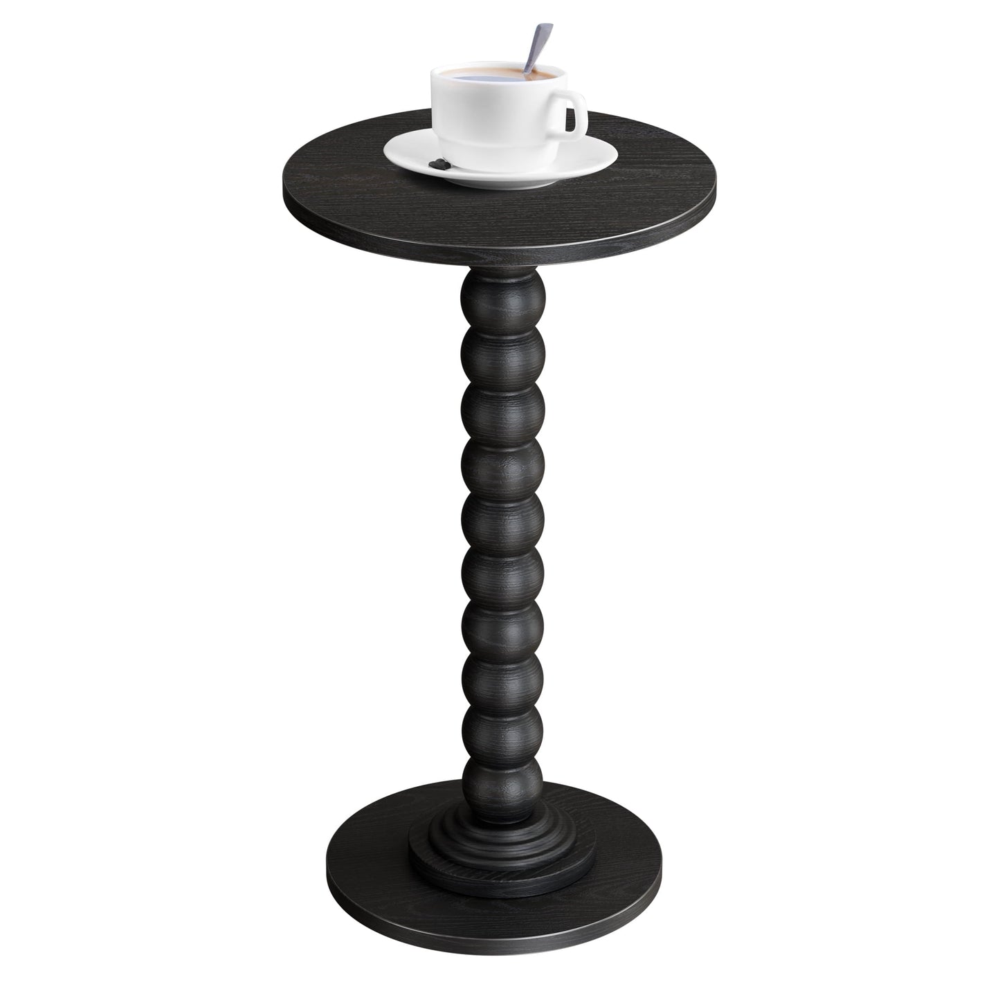 EDX Round Side Table - Solid Wood Leg Small Drink Table for Living Room Bedroom Office,Black