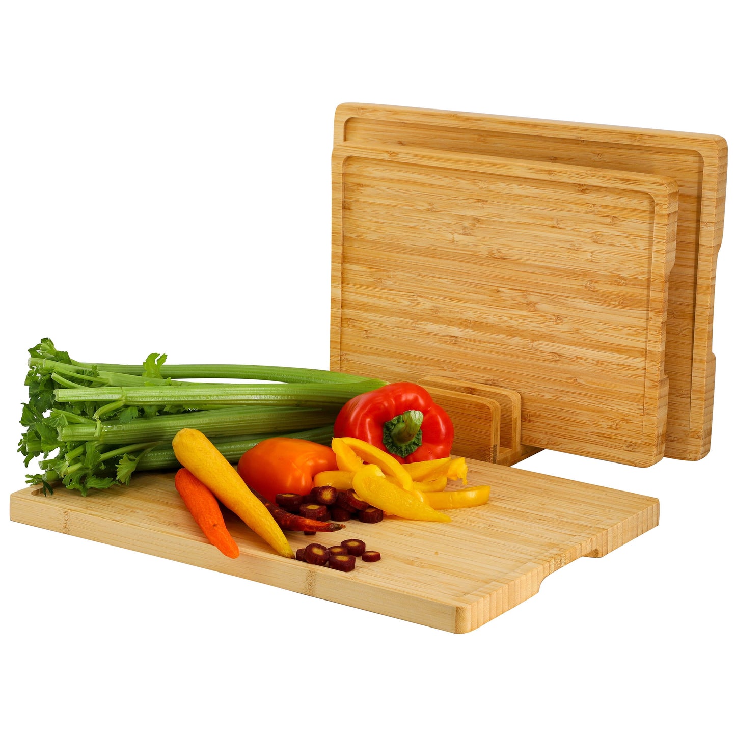 Elama 3 Piece Natural Bamboo Cutting Board Set with Base