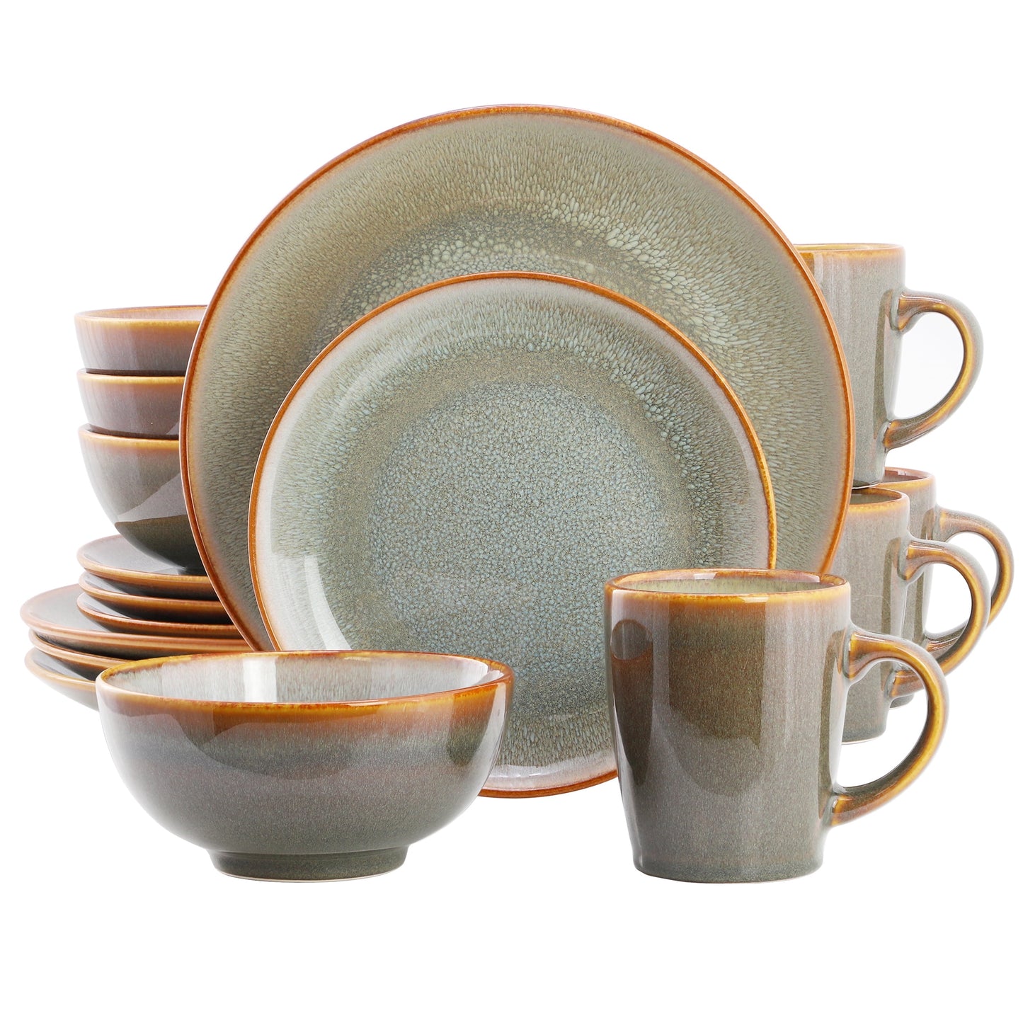 Elama Pearl 16 Piece Round Stoneware Dinnerware Set in Light Blue