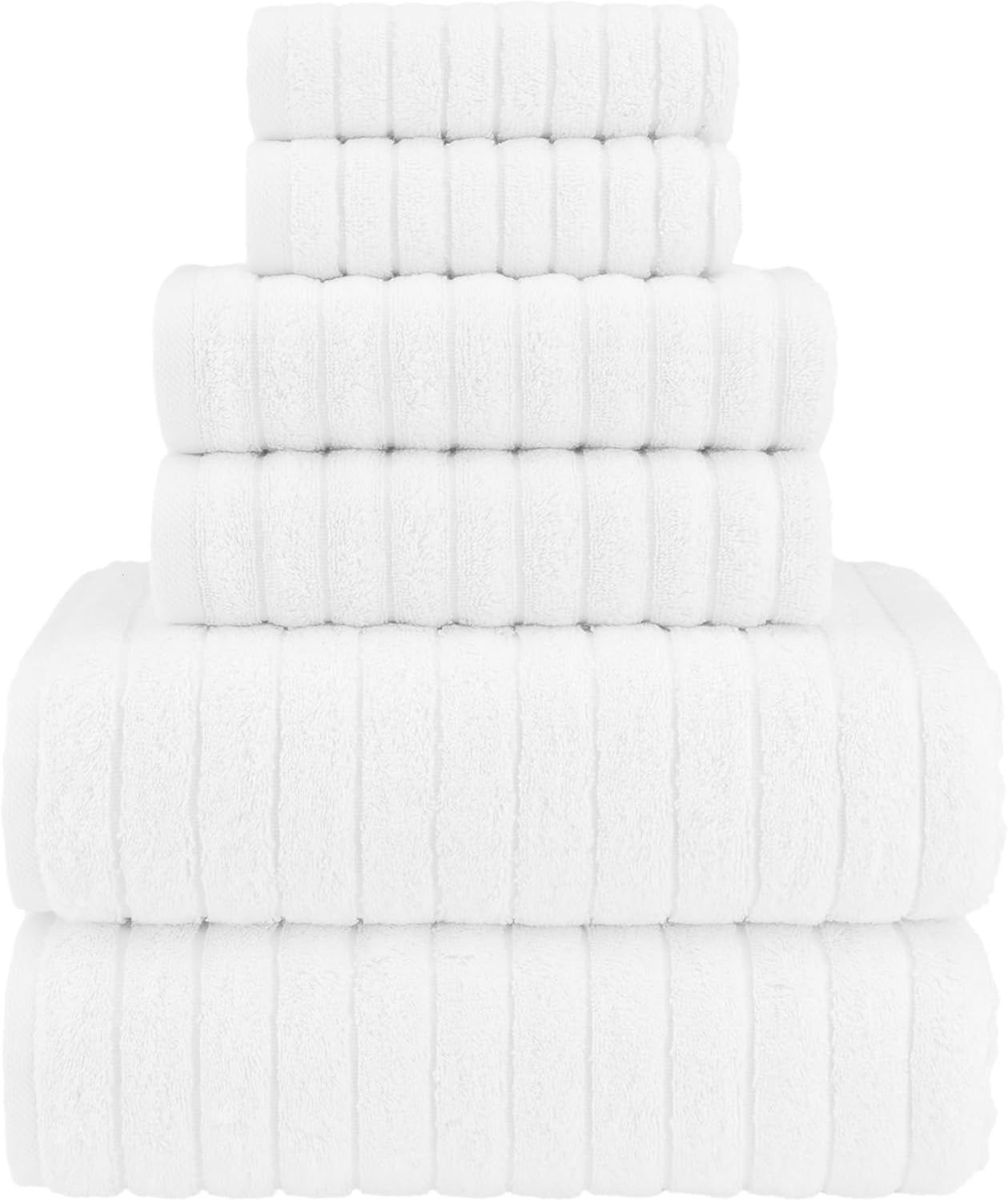 Elegant Comfort 100% Turkish Cotton Corduroy Ribbed Luxury Bath Towels 6-Piece Set, Premium Feel - Quick Dry, Highly Absorbent, Contains 2 Bath Towels, 2 Hand Towels, and 2 Washcloths, White