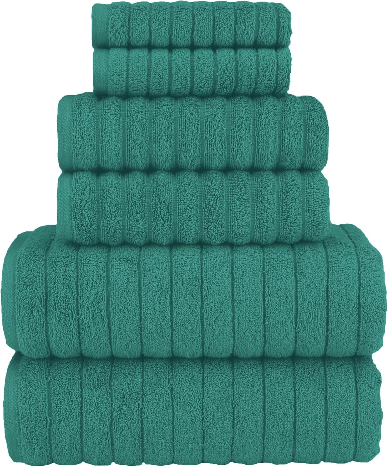 Elegant Comfort 100% Turkish Cotton Corduroy Ribbed Luxury Bath Towels 6-Piece Set, Premium Feel - Quick Dry, Highly Absorbent, Contains 2 Bath Towels, 2 Hand Towels, and 2 Washcloths, Turquoise
