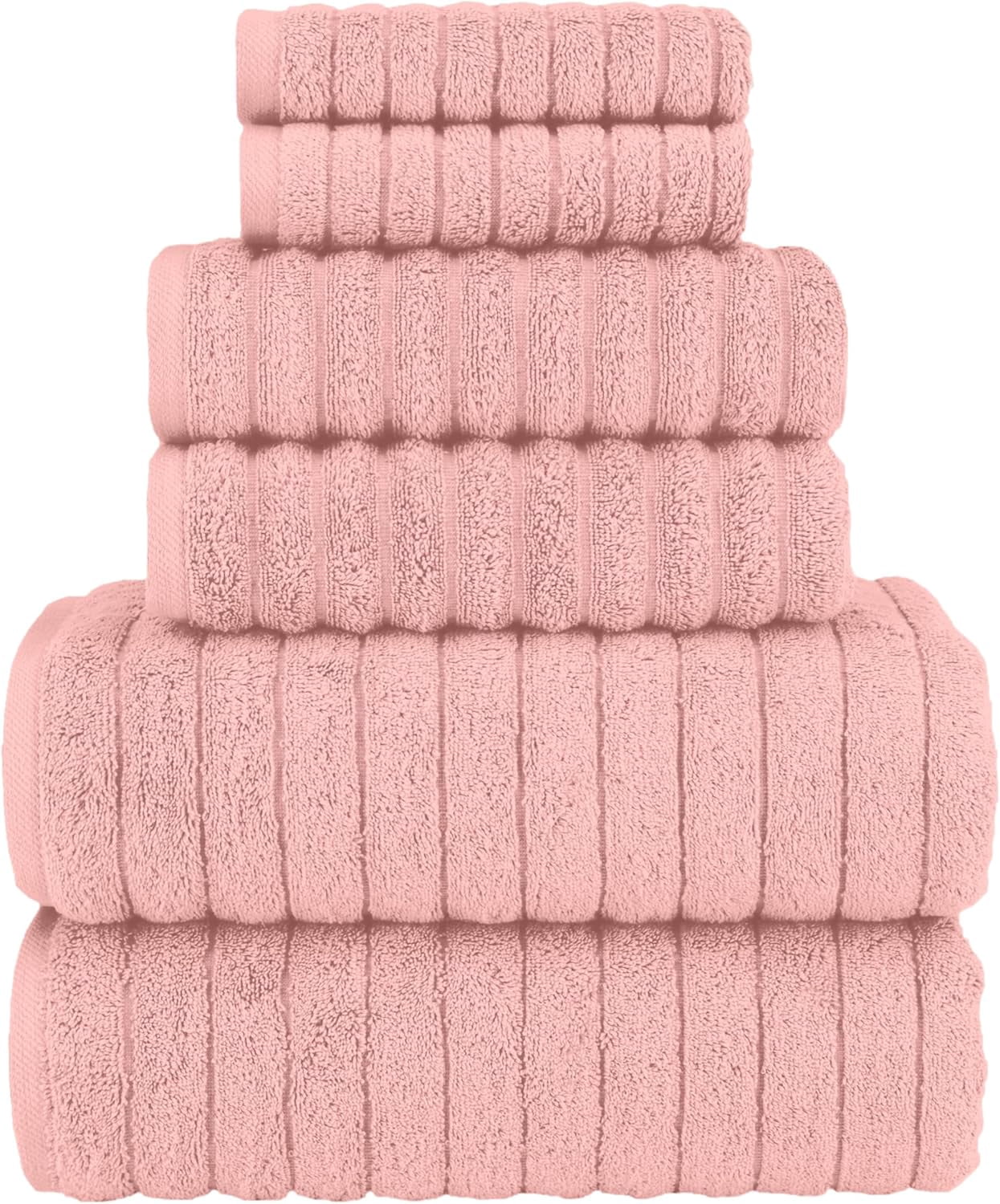 Elegant Comfort 100% Turkish Cotton Corduroy Ribbed Luxury Bath Towels 6-Piece Set, Premium Feel - Quick Dry, Highly Absorbent, Contains 2 Bath Towels, 2 Hand Towels, and 2 Washcloths, Dusty Rose