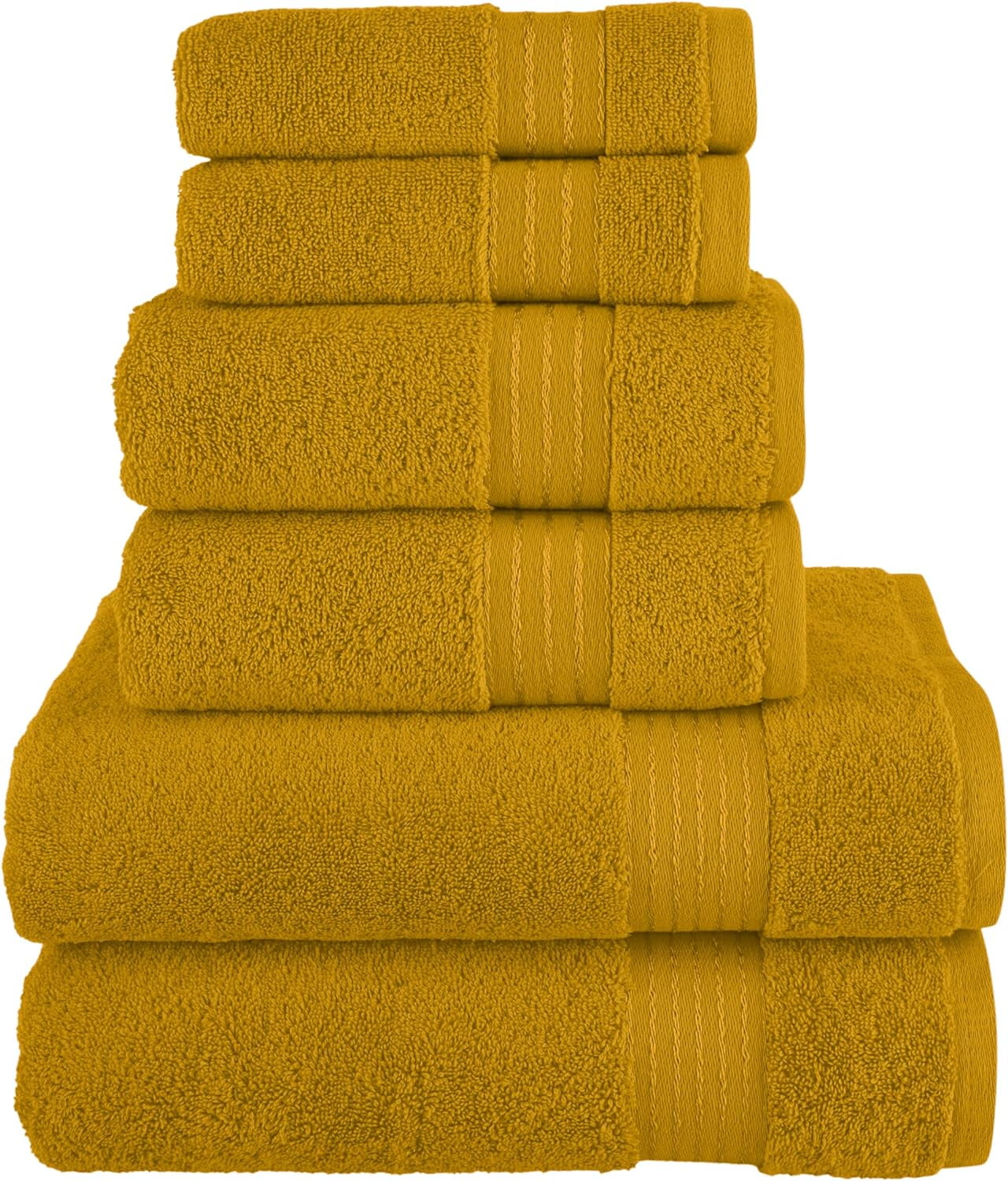 Elegant Comfort Cotton 6-Piece Towel Set, Includes 2 Washcloths, 2 Hand Towels and 2 Bath Towels, 100% Turkish Cotton - Highly Absorbent and Super Soft Towels for Bathroom, Gold