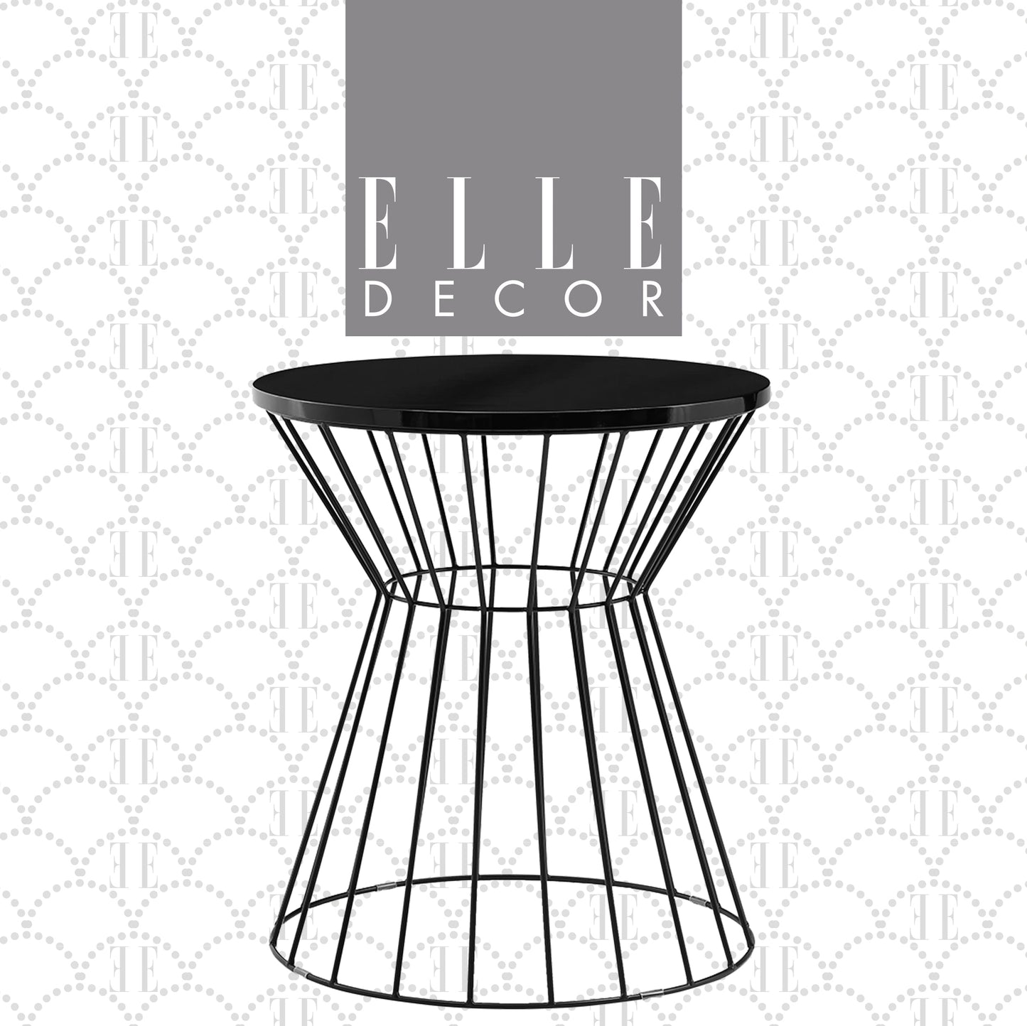 Elle Decor Lulu Modern Hourglass End Table with Metal Top for Bedroom Black