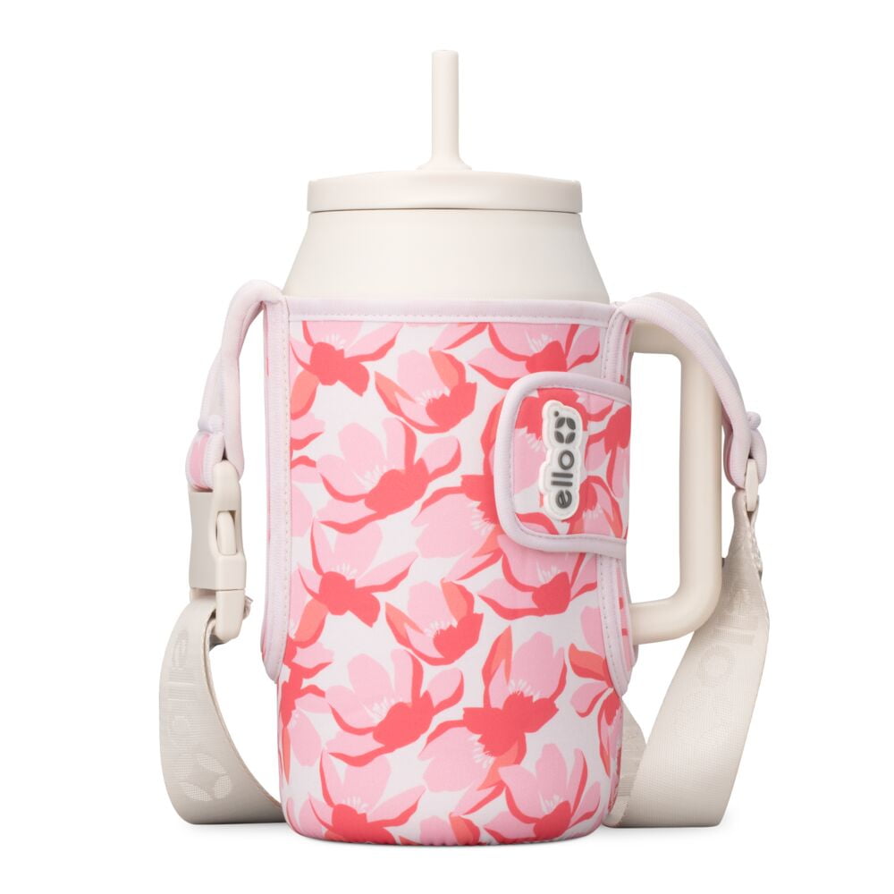 Ello Ultra Clean 64oz Stainless Steel Tumbler with Bottle Bag Sling, Pink Florals