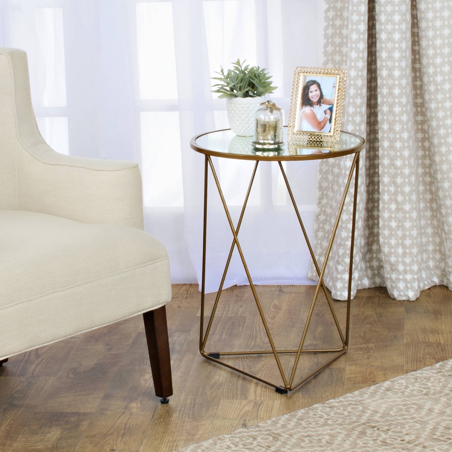 Ember Interiors Round Glass Top Accent Table, Gold