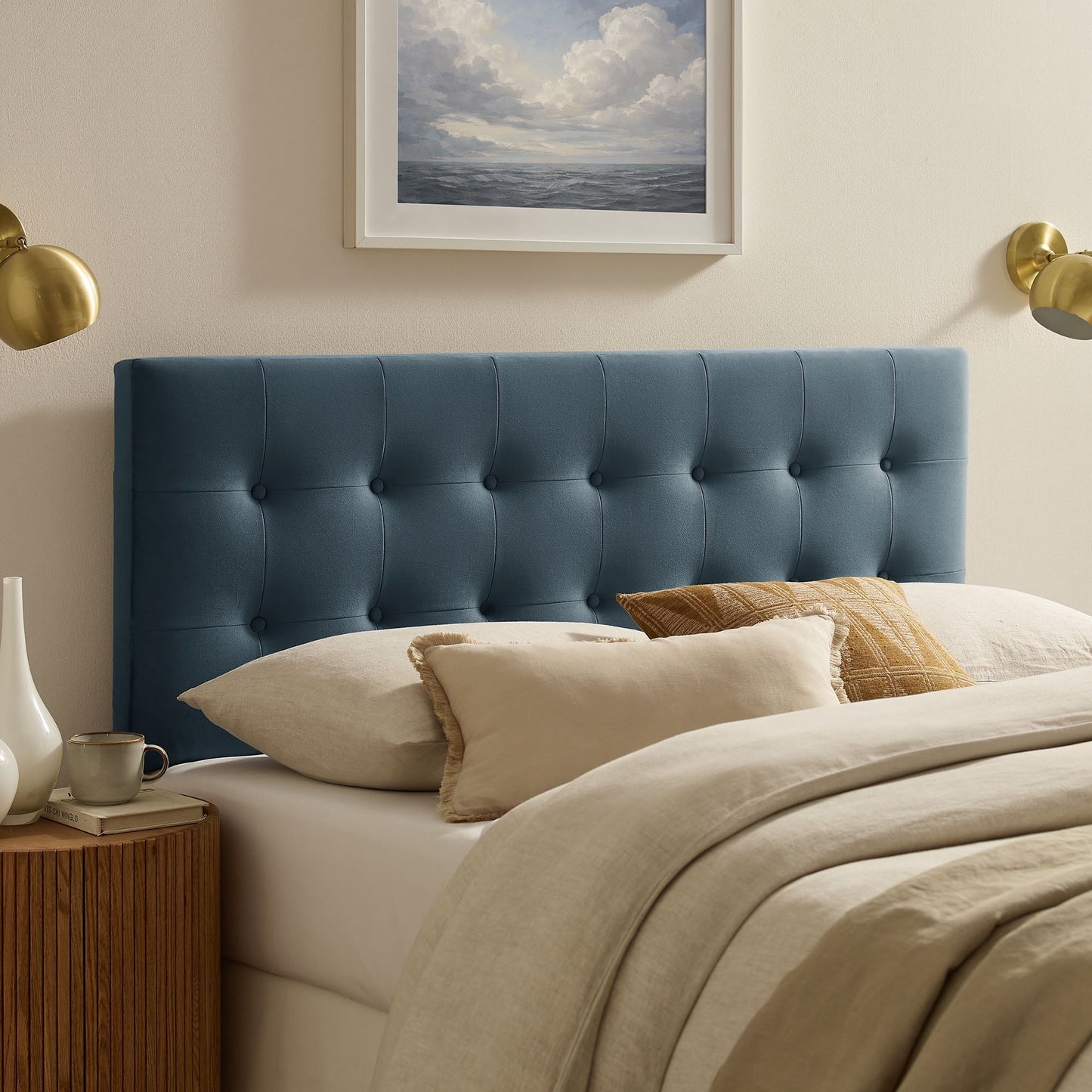 Emily Stain-Resistant Performance Velvet Full Size Headboard in Cadet Blue