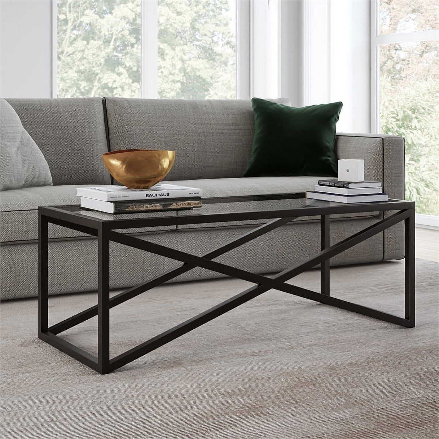 Evelyn&Zoe Calix 46" Wide Rectangular Coffee Table, Brass