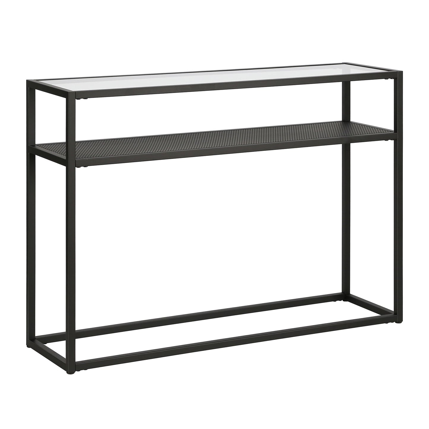 Evelyn&Zoe Nellie 42" Wide Rectangular Console Table with Metal Mesh Shelf, Blackened Bronze