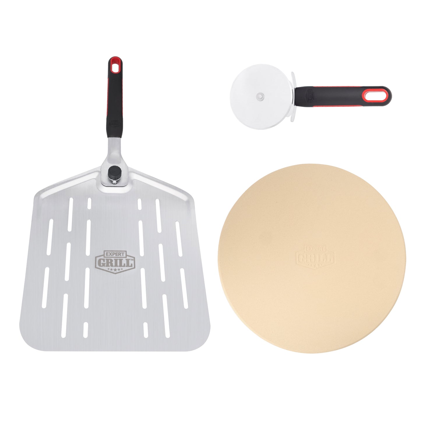 Expert Grill Juego de Piedra para Pizza Redonda de Cordierita de 12" con Pelador y Cortador, de 3 Piezas