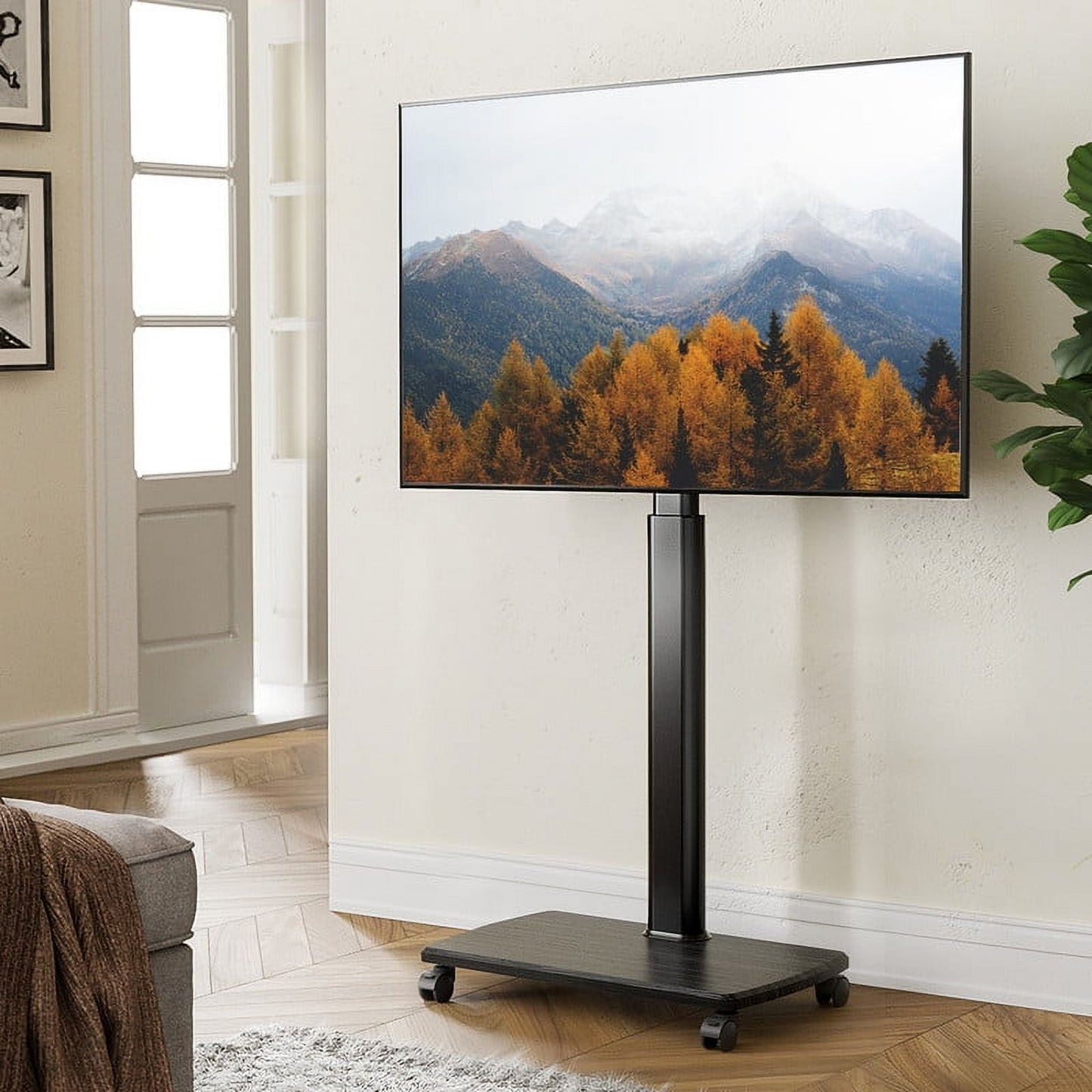 FITUEYES Floor TV Stand with Wheels for 32-70 Inch TVs up to 88 lbs, Height Adjustable, Swivel TV Mount Stand with Sturdy Wood Base, Black