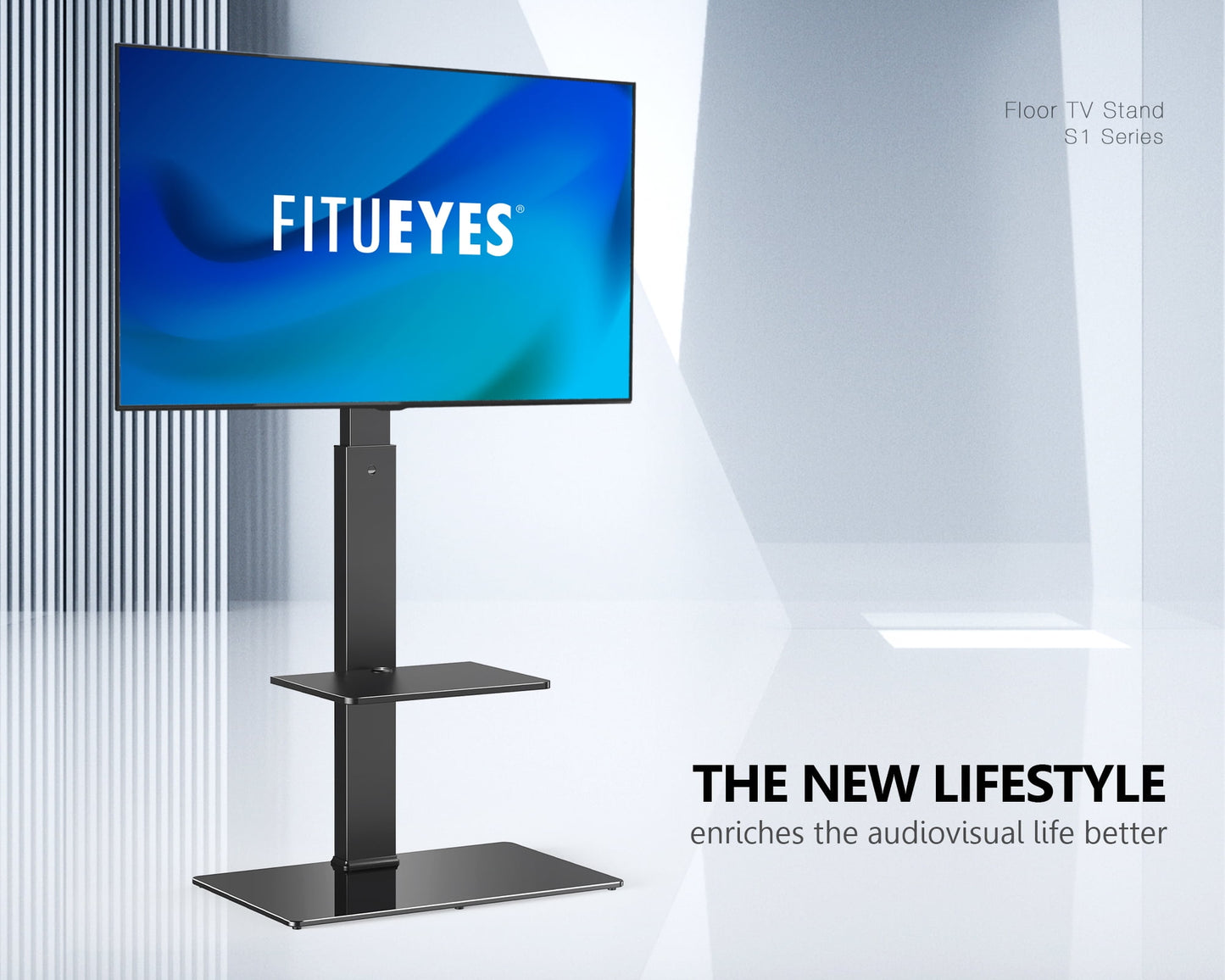 FITUEYES TV Stand with Swivel Mount for TVs up to 65", Black