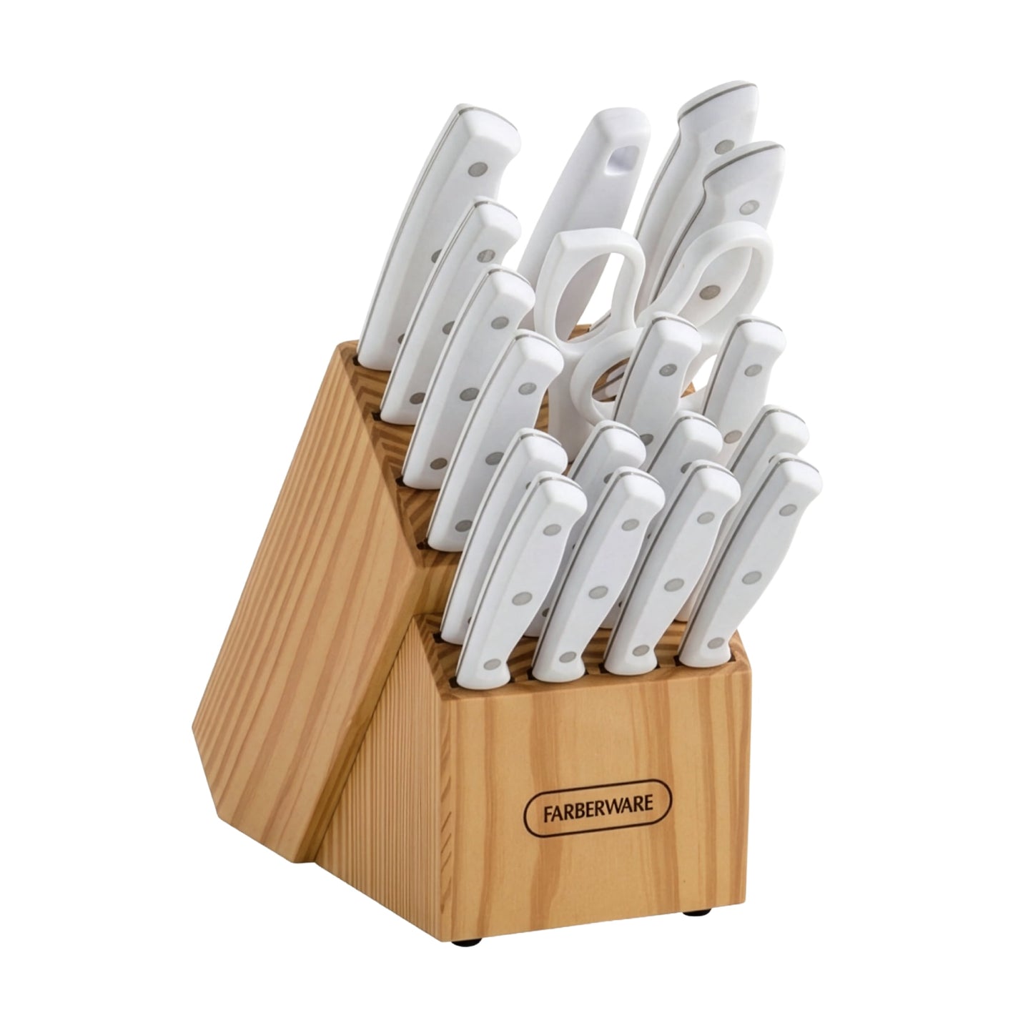 Farberware 20-Piece Triple Riveted Cutlery Knife Block Set with Kitchen Shears, White