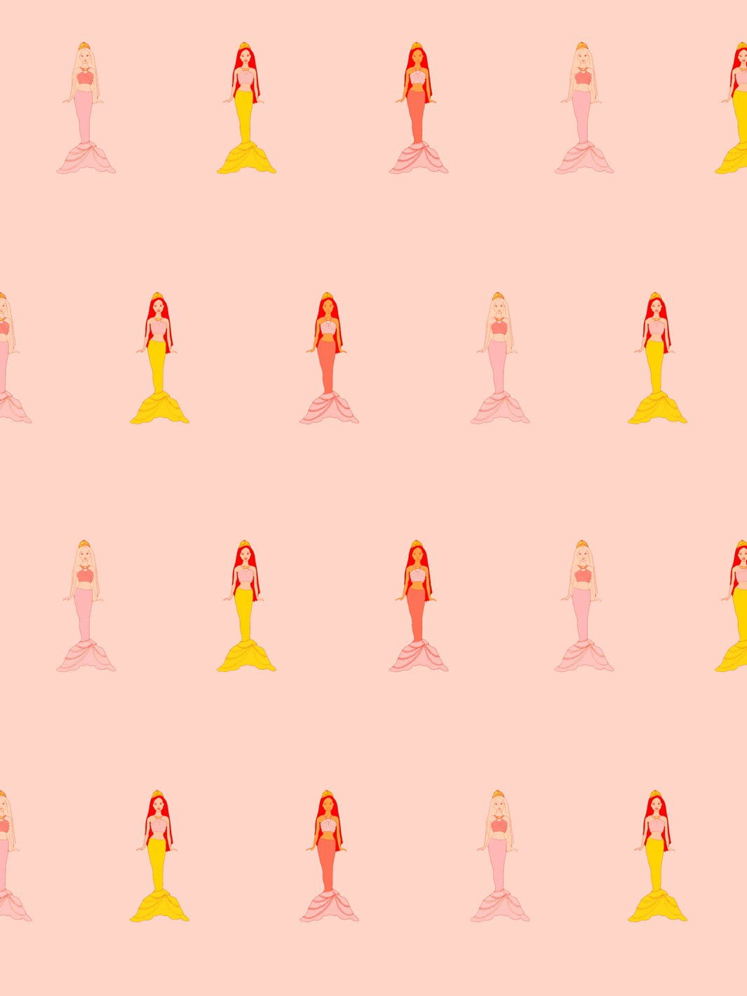 Fantasy Mermaids Removable Vinyl Wallpaper by Barbie - Peach