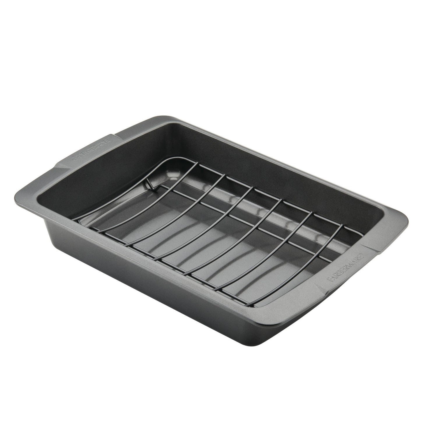 Farberware Bakeware 14.75 x 10.75 Inch Nonstick Roaster with U-Rack, Dishwasher Safe and Oven Safe to 450°F, Gray