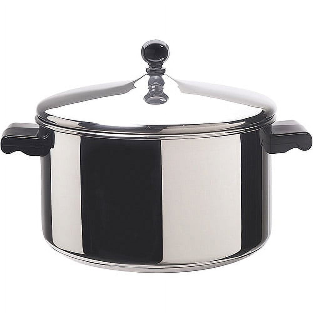 Farberware Classic Series Olla de Caldo de Acero Inoxidable de 6 Cuartos con Tapa, Compatible con Inducción, Apta para Utensilios de Metal y Lavavajillas, Acero Inoxidable