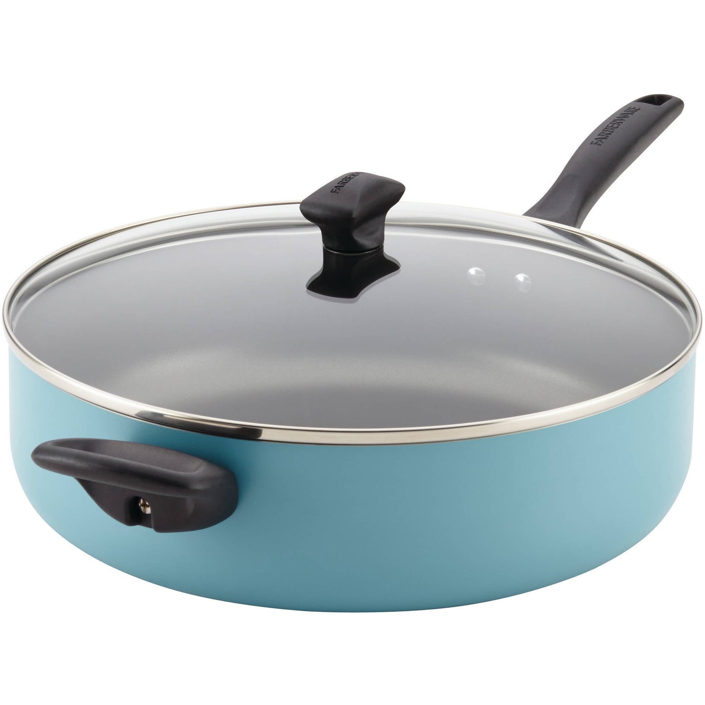 Farberware Dishwasher Safe Nonstick 6 Quart Nonstick Jumbo Cooker Chef's Pan / Saute Pan with Tempered Glass Lid and Helper Handle, Aqua