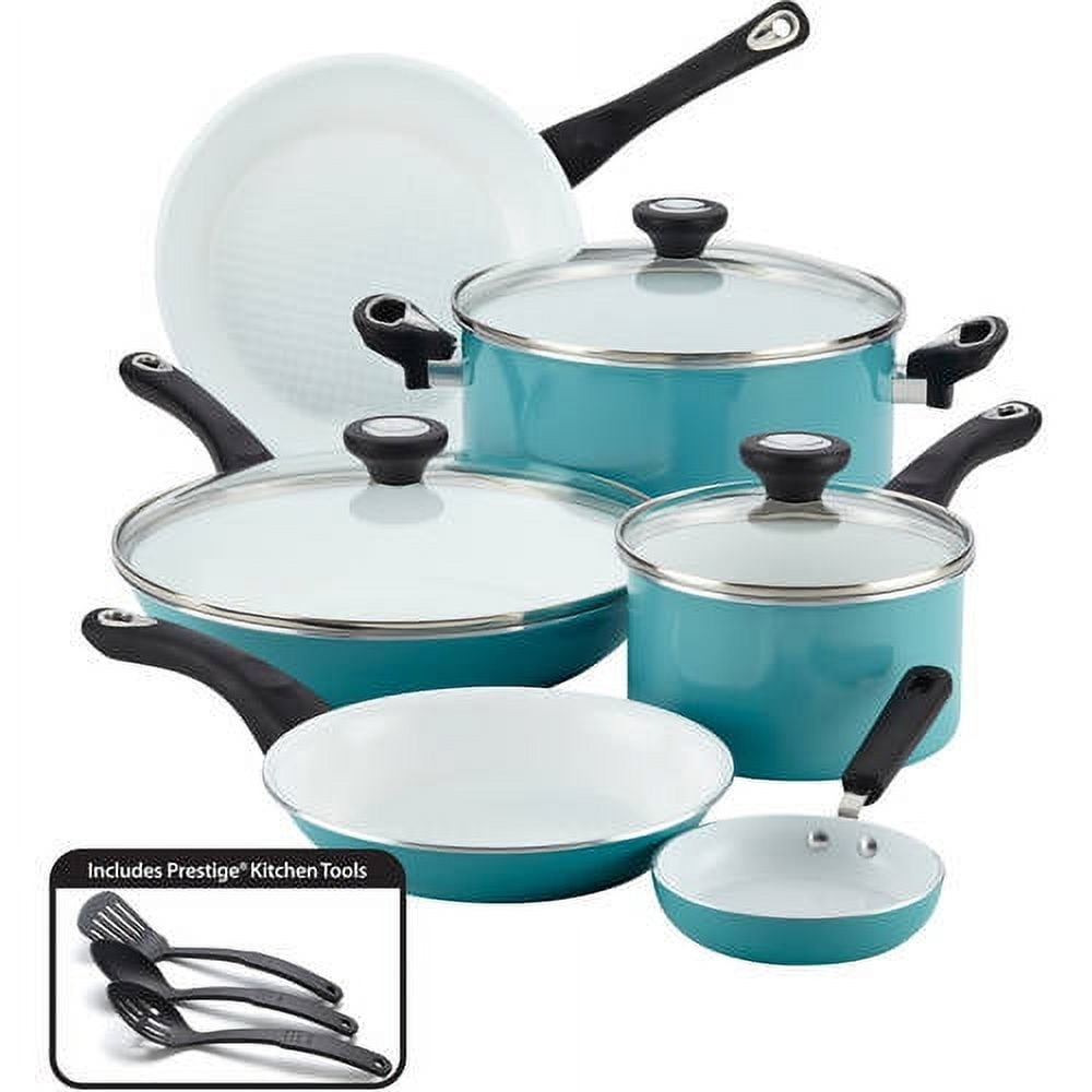 Farberware Pure Cook 12 Piece Ceramic Nonstick Pots and Pans Set, Aqua