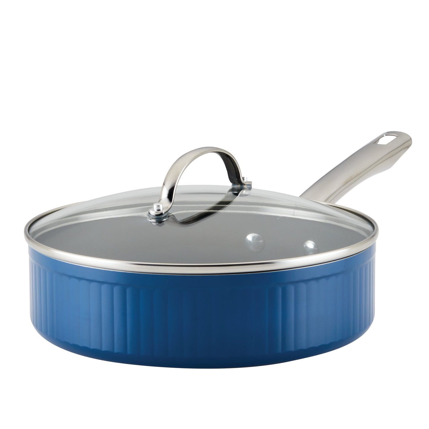 Farberware Style Aluminum Nonstick Saute Pan with Glass Lid, 3 Quart, Blue
