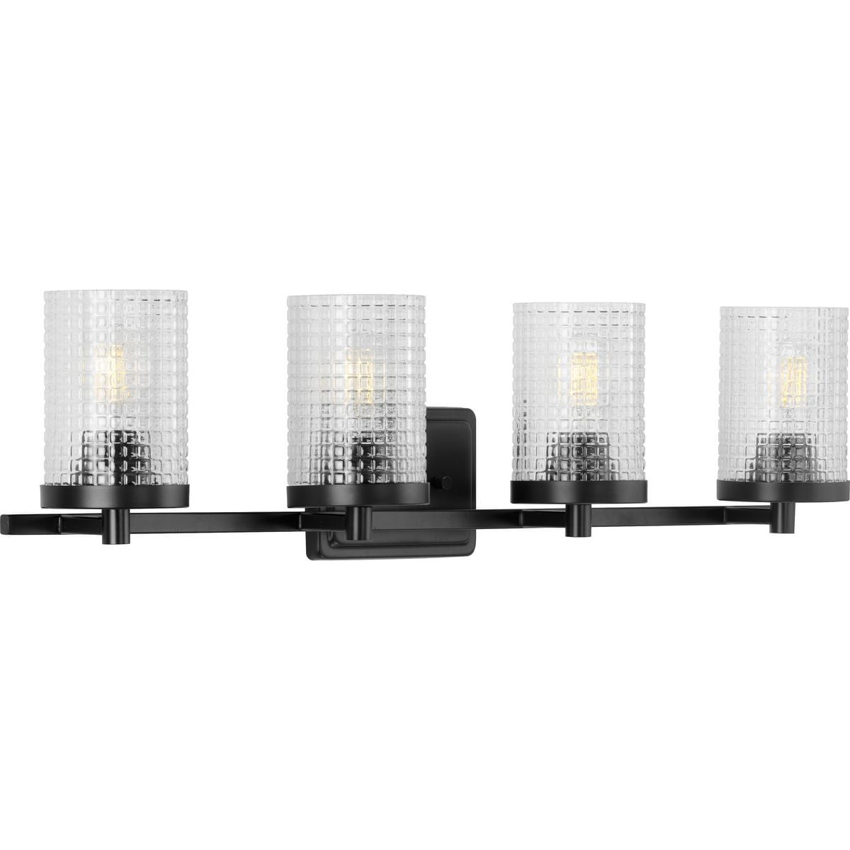 Fawcett Collection Tocador de Baño Transicional de Vidrio con Estampado Transparente Negro Mate de Cuatro Luces