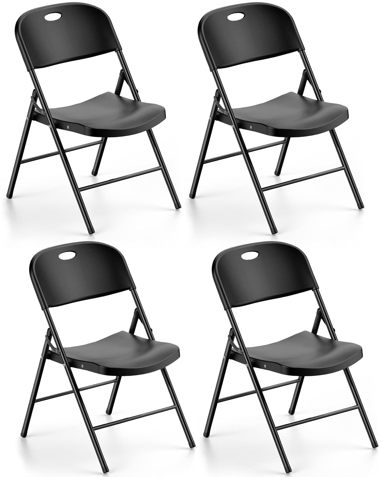 Fenbeli Folding Plastic Chair, 4-Pack, Black