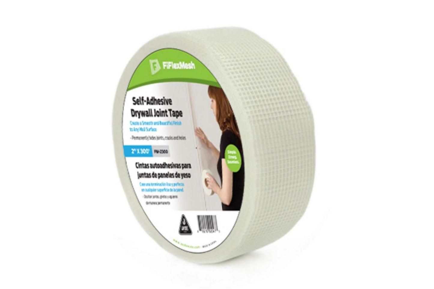 FiFlexMesh Fiberglass Drywall Mesh Tape 2"x300' white, 12Pk