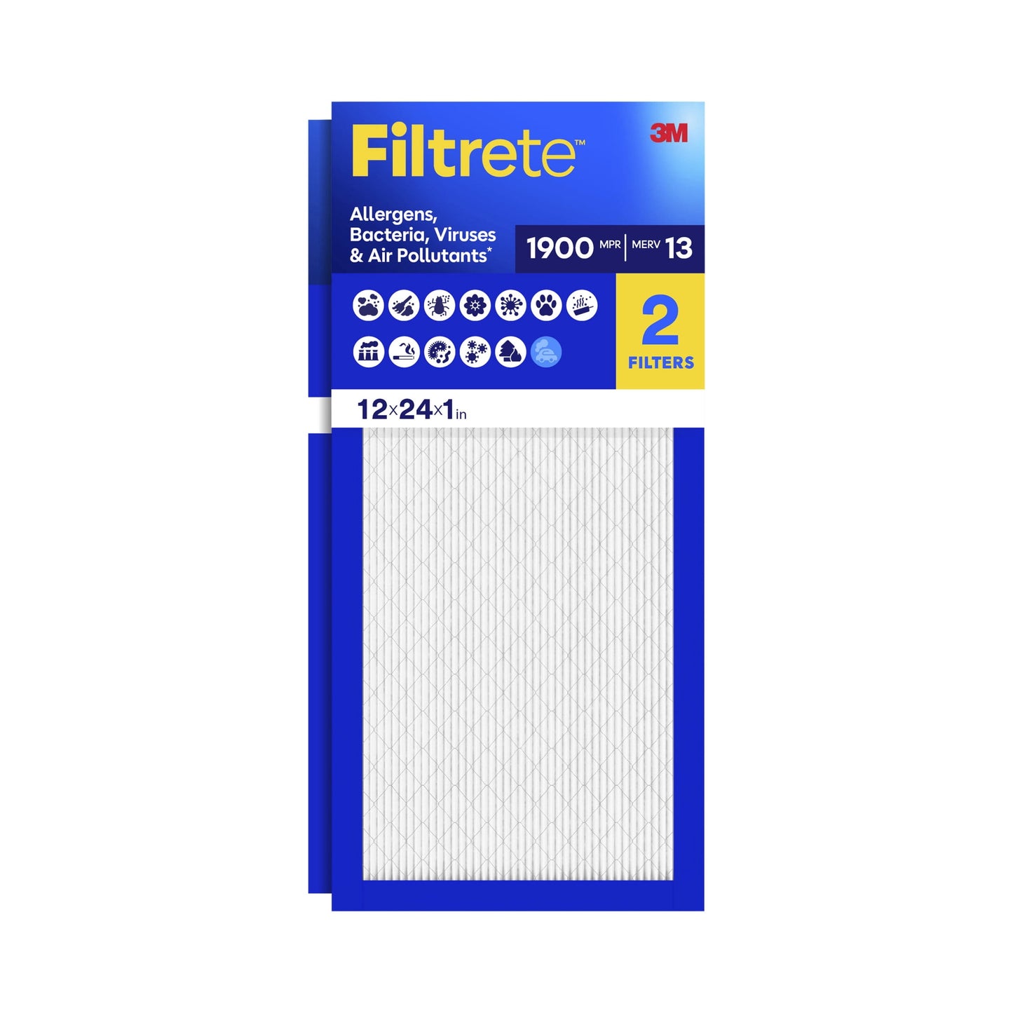 Filtrete 12x24x1 HVAC Furnace Air Filter, MPR 1900 MERV 13, Premium Allergen, Bacteria and Virus, 6 Pack
