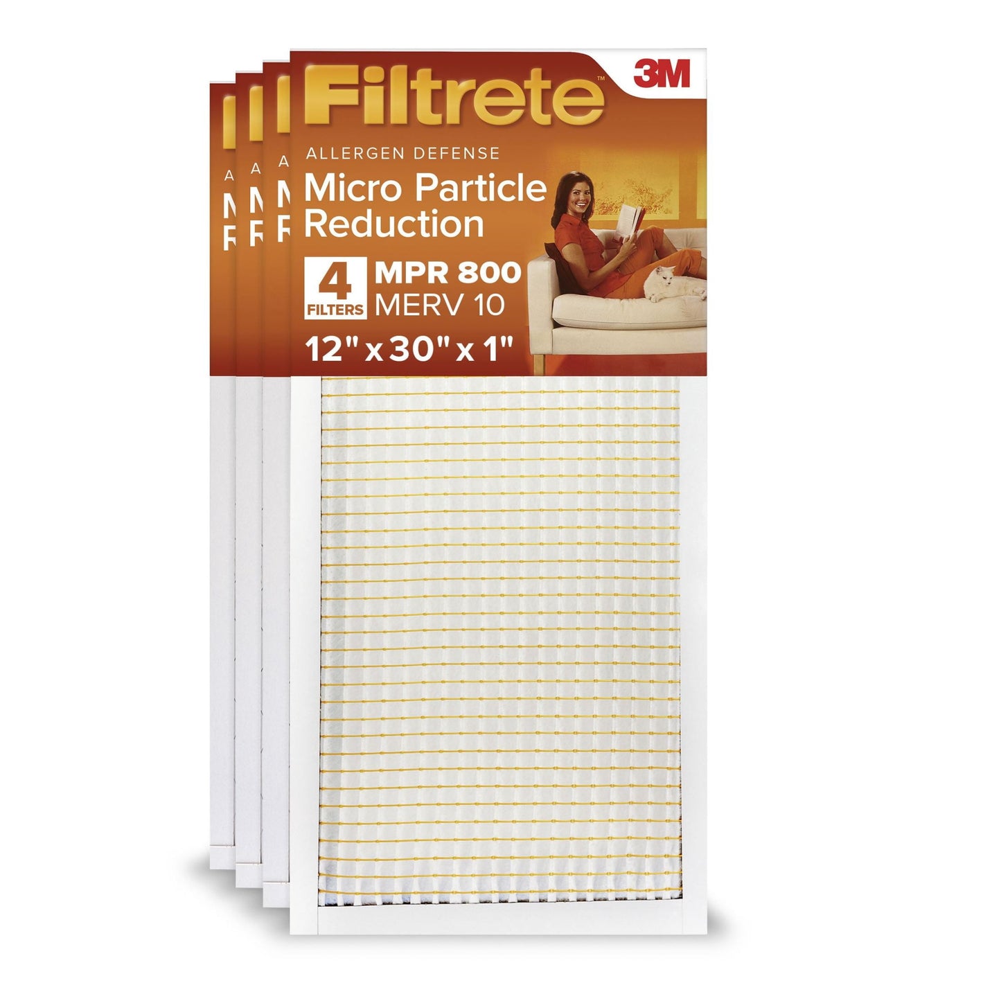 Filtrete 12x30x1 HVAC Furnace Air Filter, MPR 800 MERV 10, Micro Particle Reduction, 4 Pack