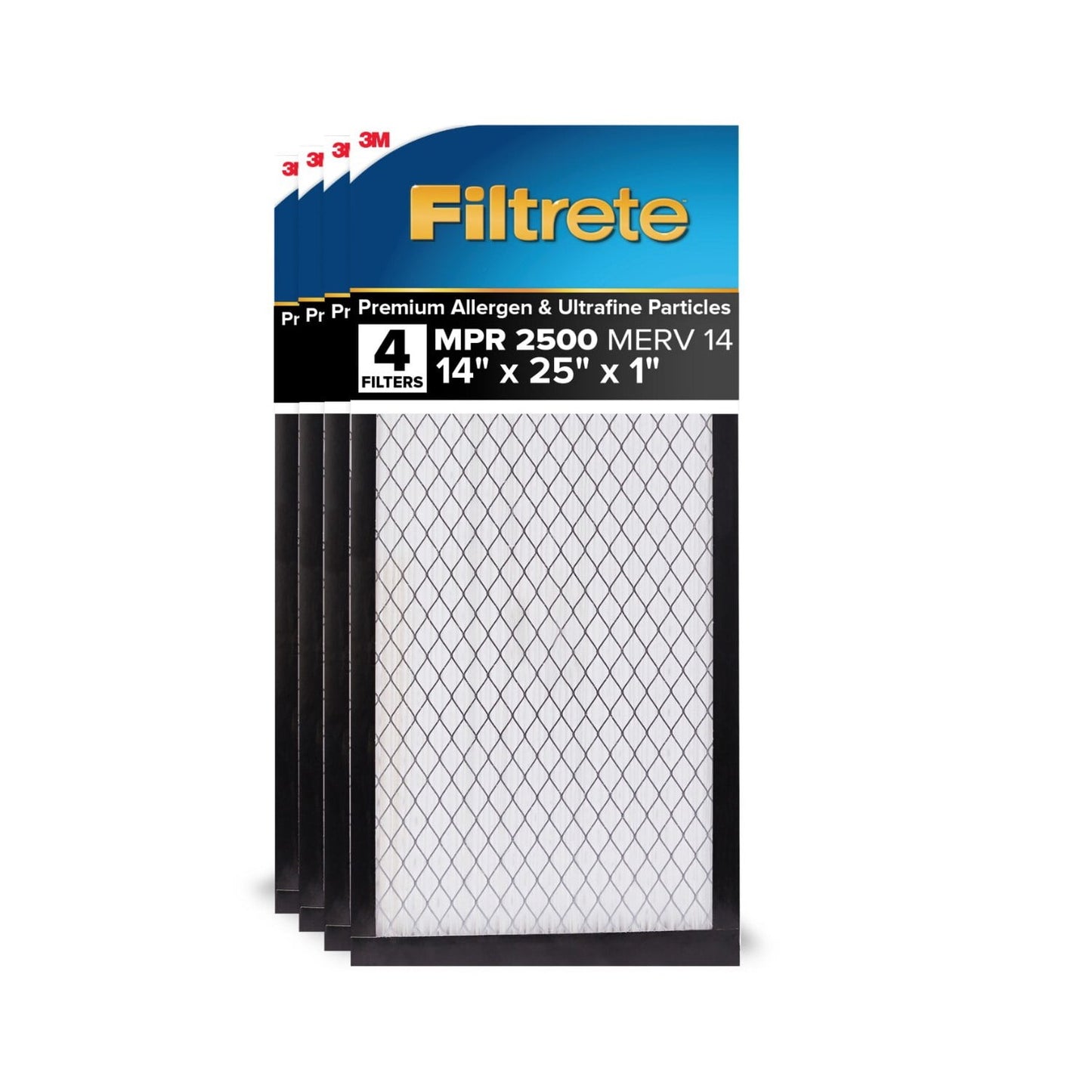 Filtrete 14x25x1 HVAC Furnace Air Filter, MPR 2500 MERV 14, Premium Allergen & Ultrafine Particles, 4 Pack