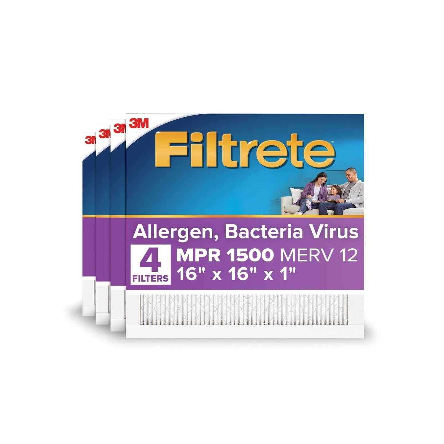 Filtrete 16x16x1 HVAC Furnace Air Filter, MPR 1500 MERV 12, Allergen, Bacteria and Virus, 1 Filter