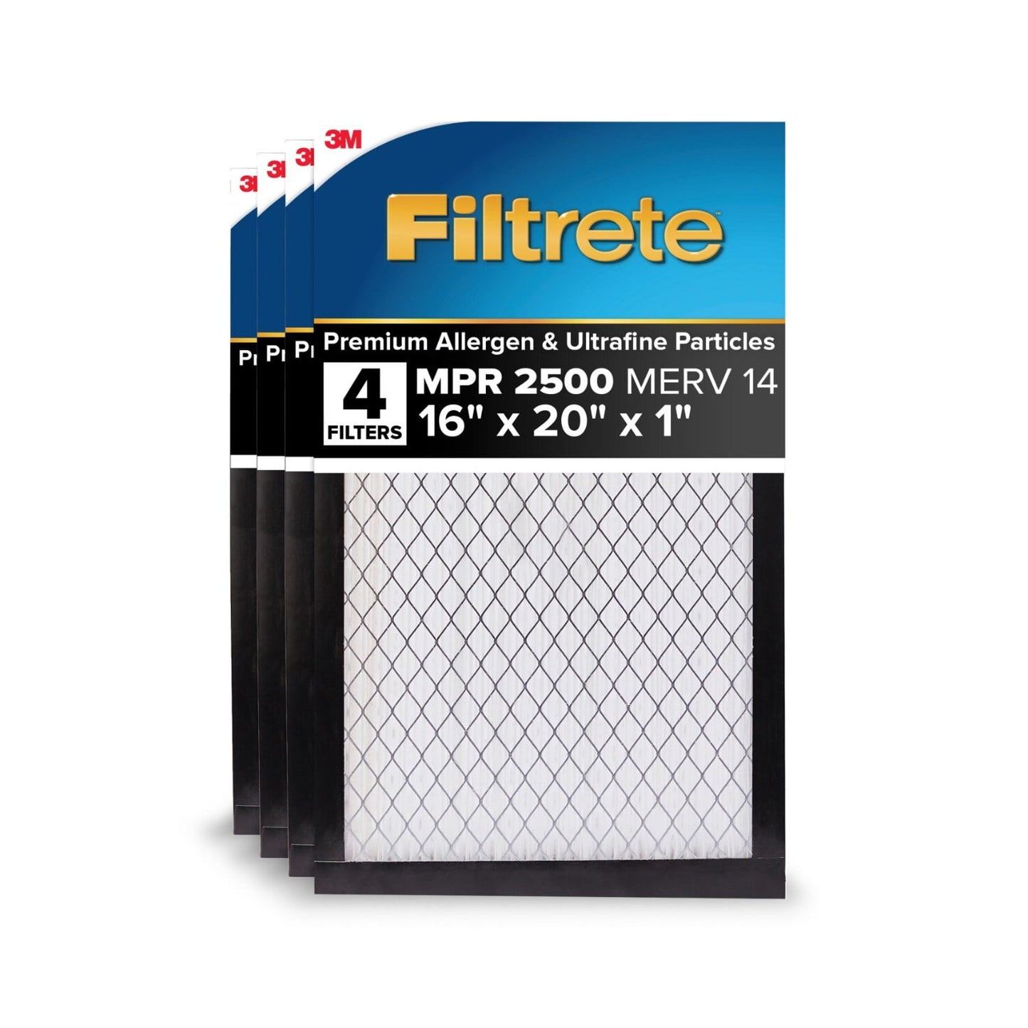 Filtrete 16x20x1 HVAC Furnace Air Filter, MPR 2500 MERV 14, Premium Allergen & Ultrafine Particles, 4 Pack