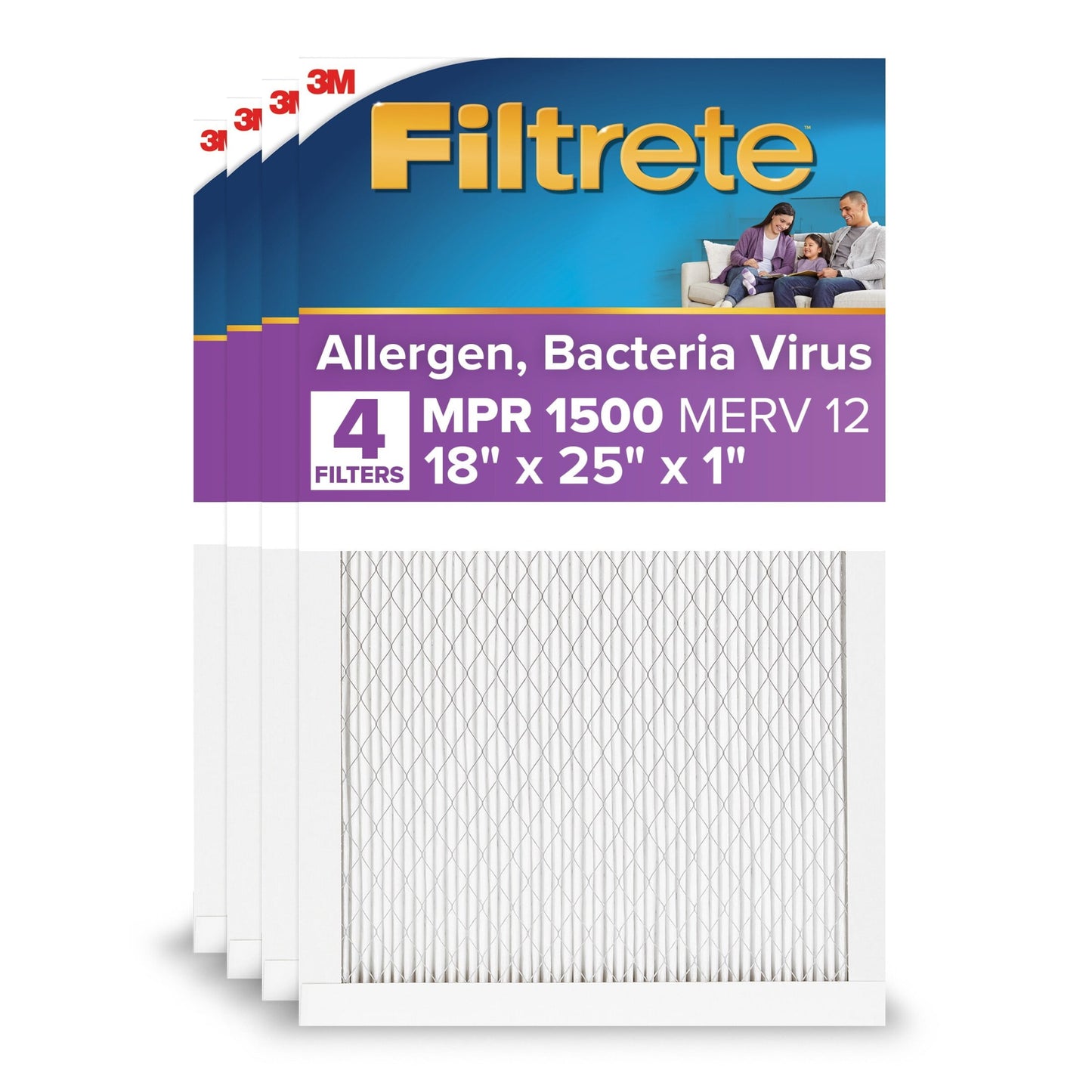 Filtrete 18x25x1 HVAC Furnace Air Filter, MPR 1500 MERV 12, Allergen, Bacteria and Virus, 1 Filter