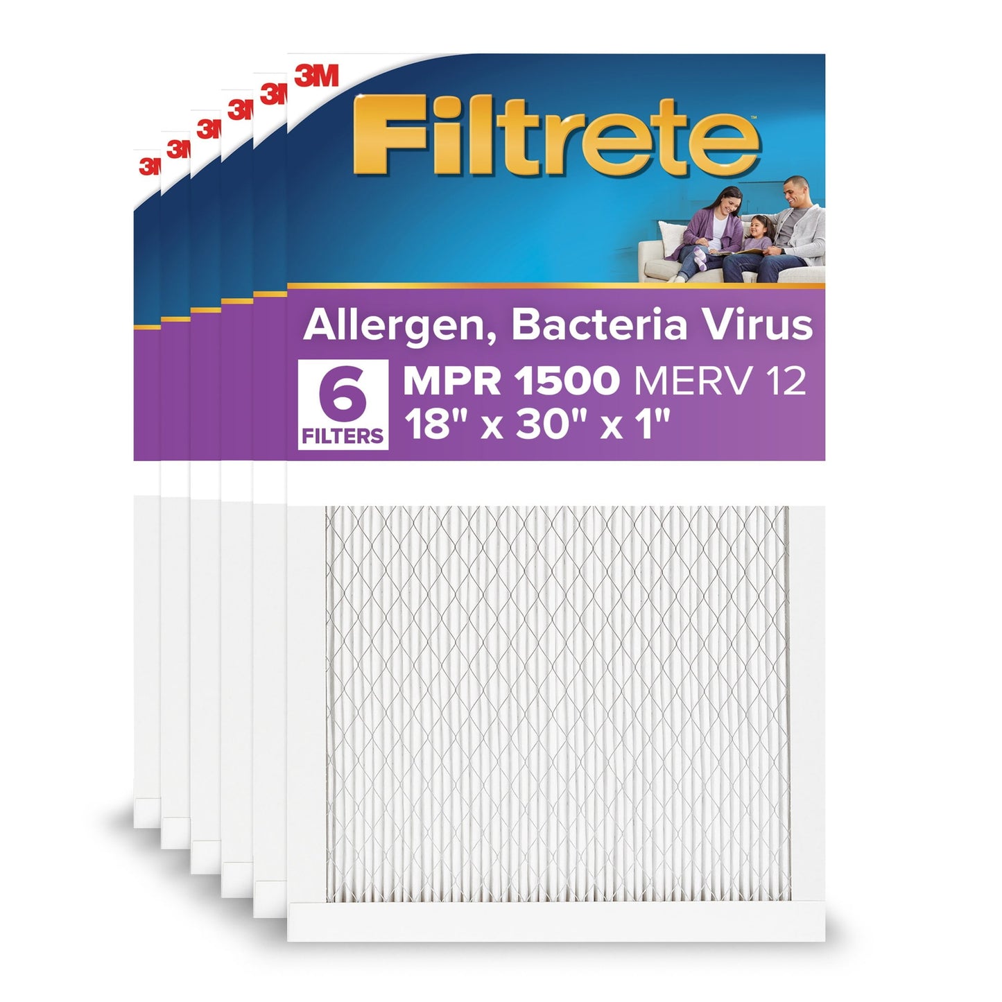 Filtrete 18x30x1 HVAC Furnace Air Filter, MPR 1500 MERV 12, Allergen, Bacteria and Virus, 1 Filter