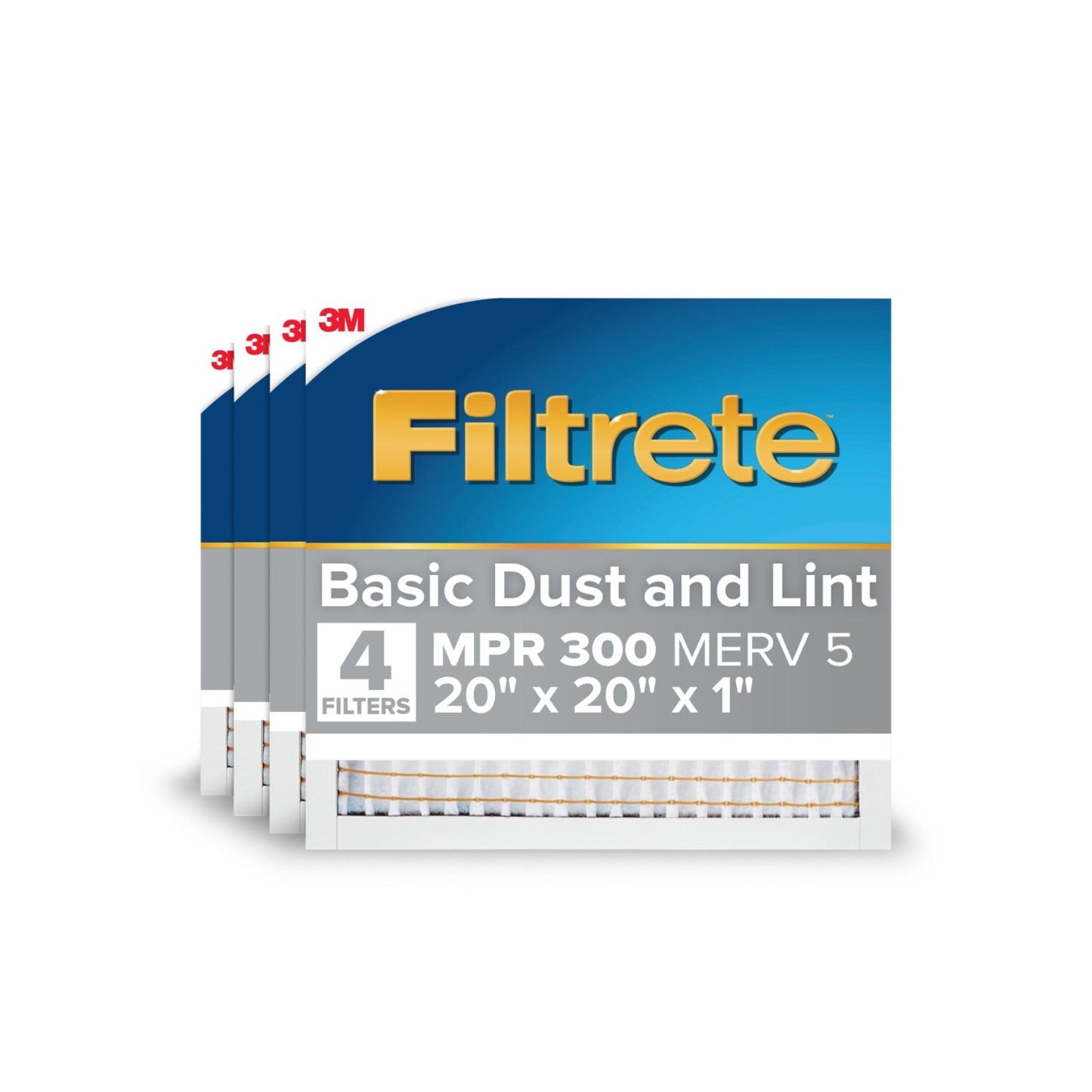 Filtrete 20x20x1 HVAC Furnace Air Filter, MPR 300 MERV 5, Basic Dust and Lint, 4 Pack