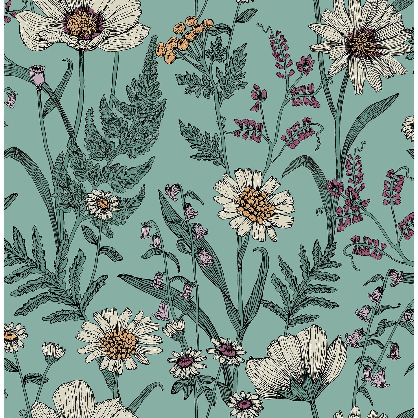 Fine Decor Arden Blue Wild Meadow Wallpaper, 20.5-in by 33-ft