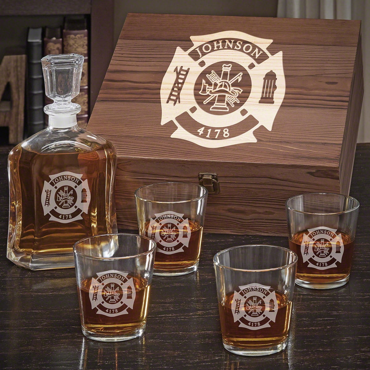 Fire and Rescue Personalized Argos Whiskey Decanter Set with On the Rocks Glasses