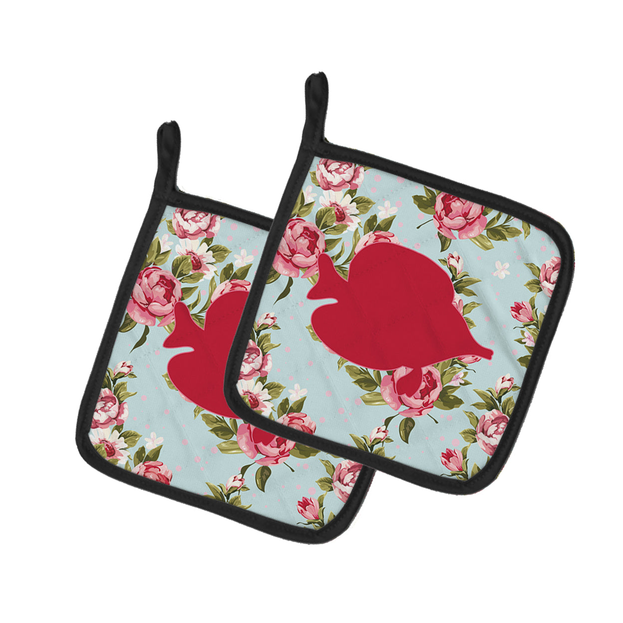 Caroline's Treasures BB1023-RS-BU-PTHD Fish - Tang Fish Shabby Chic Blue Roses Pair of Pot Holders , 7.5HX7.5W,