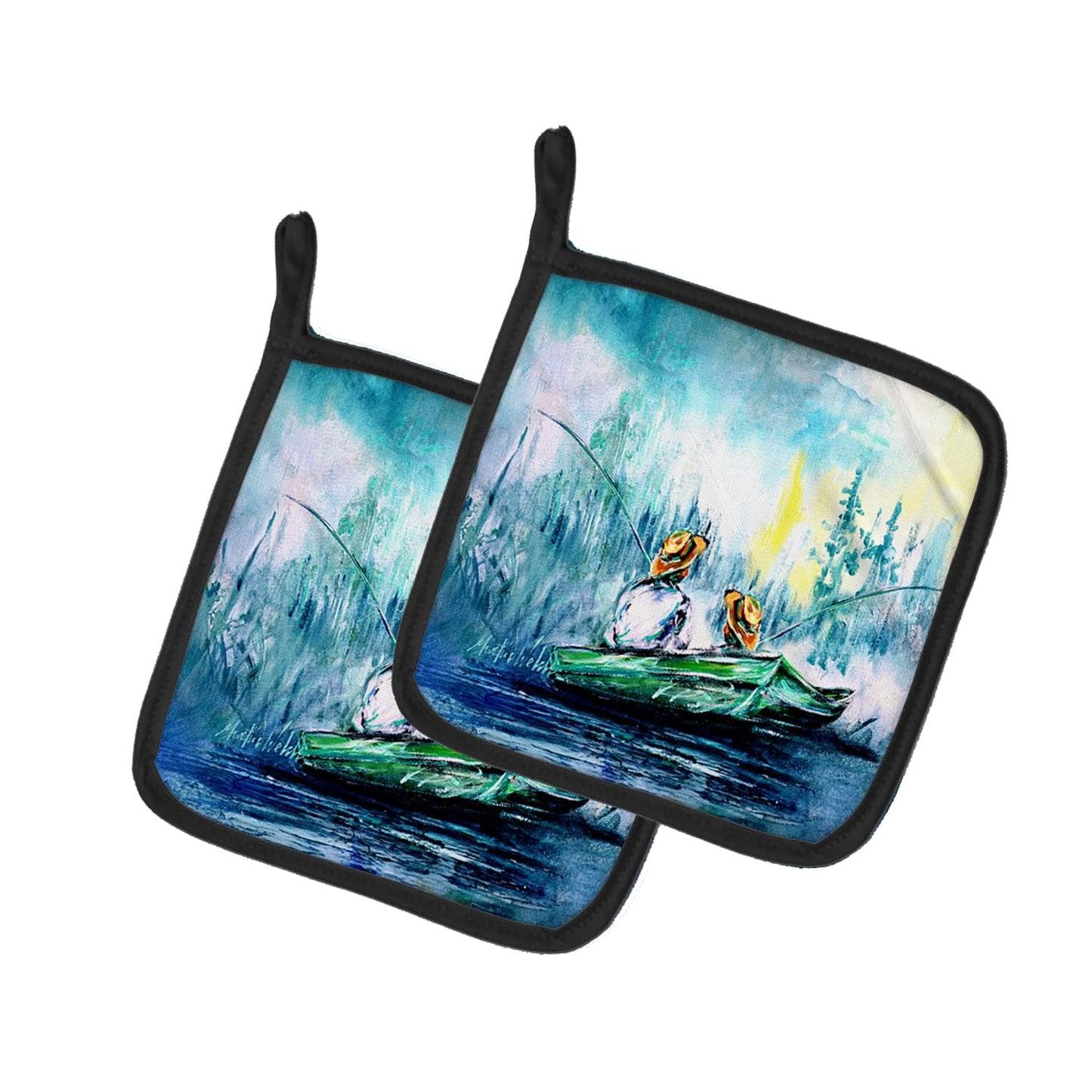 Fishing On The Bayou Pair of Pot Holders 7.5 in x 7.5 in
