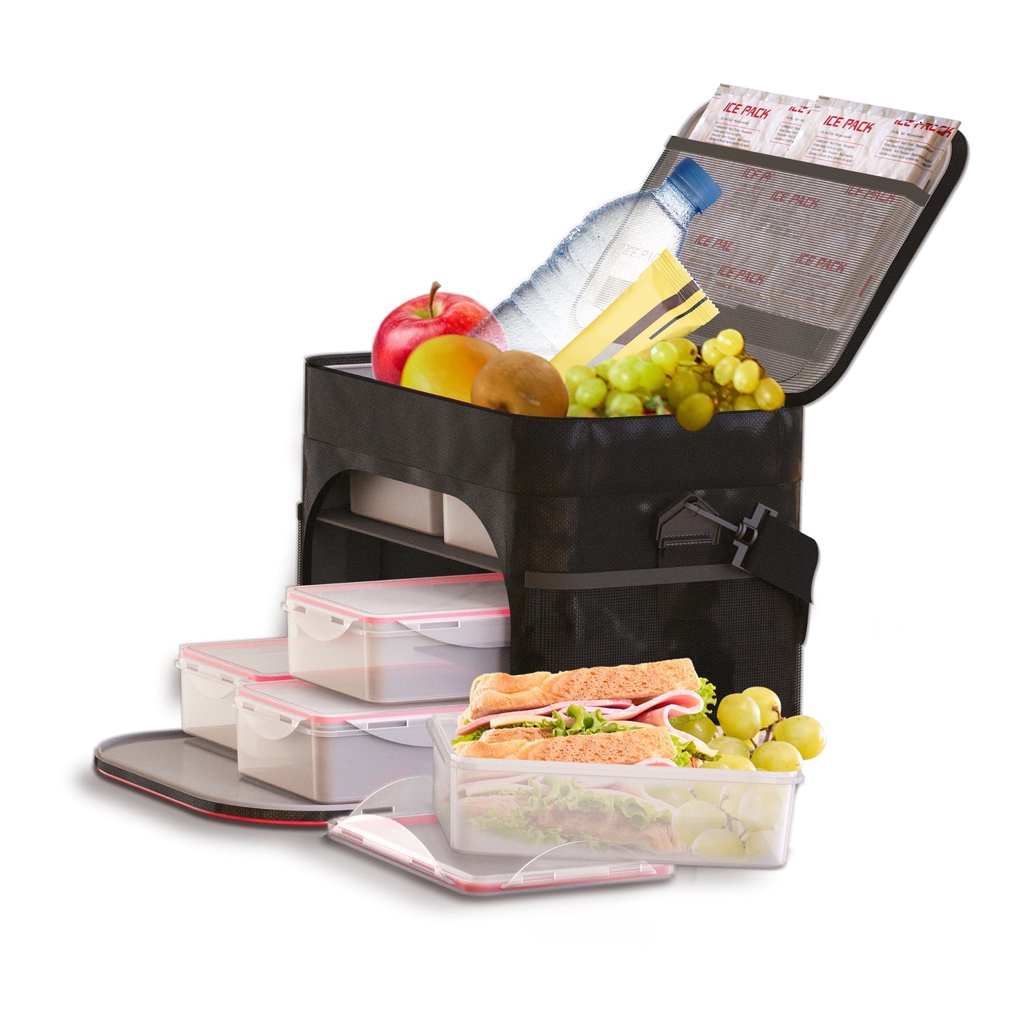 FitRx Meal Prep Cooler Bag, Insulated Lunch Box, Lunch Bag with Containers and Ice Packs, Polyester