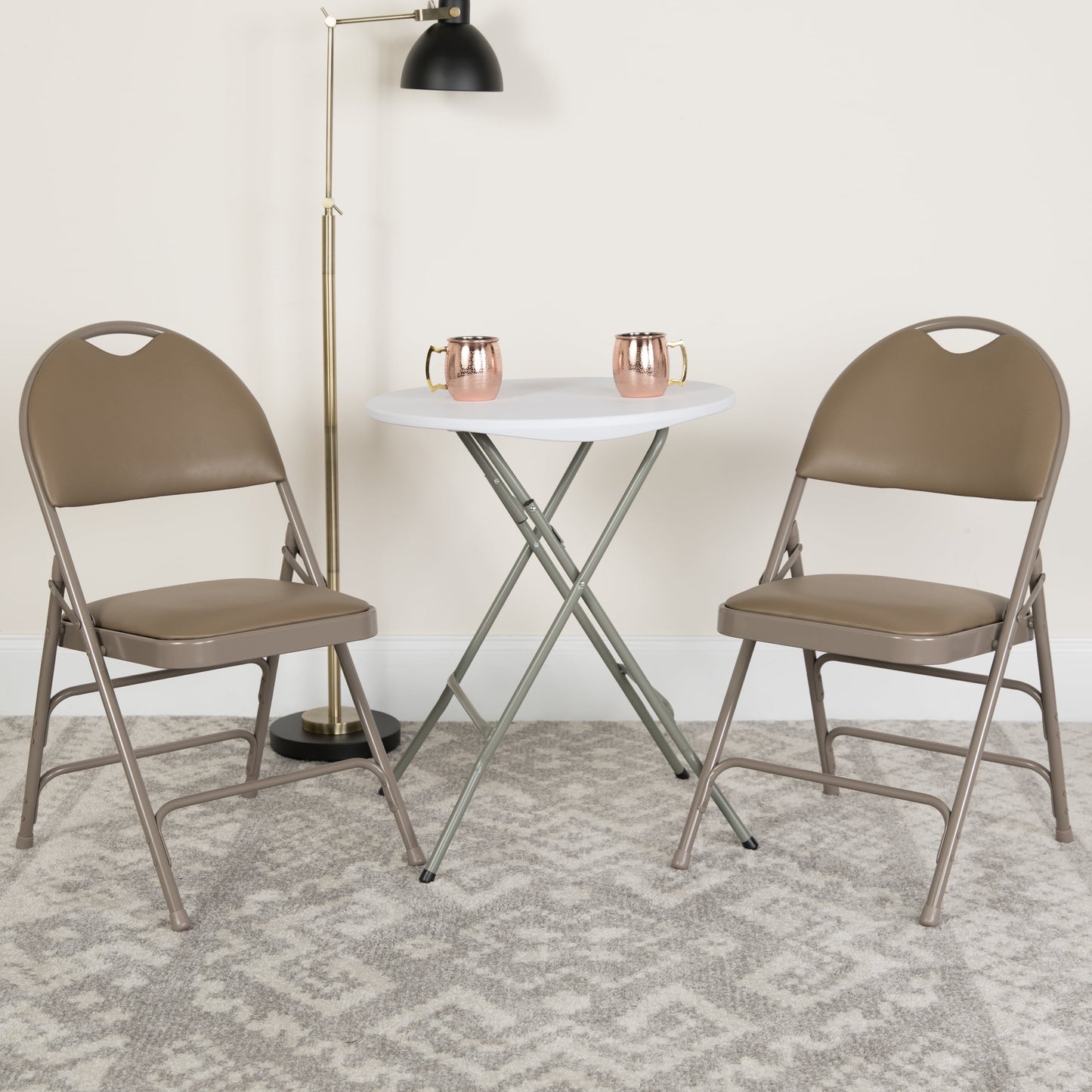 Flash Furniture 4 Pack HERCULES Series Ultra-Premium Triple Braced Beige Fabric Metal Folding Chair with Easy-Carry Handle