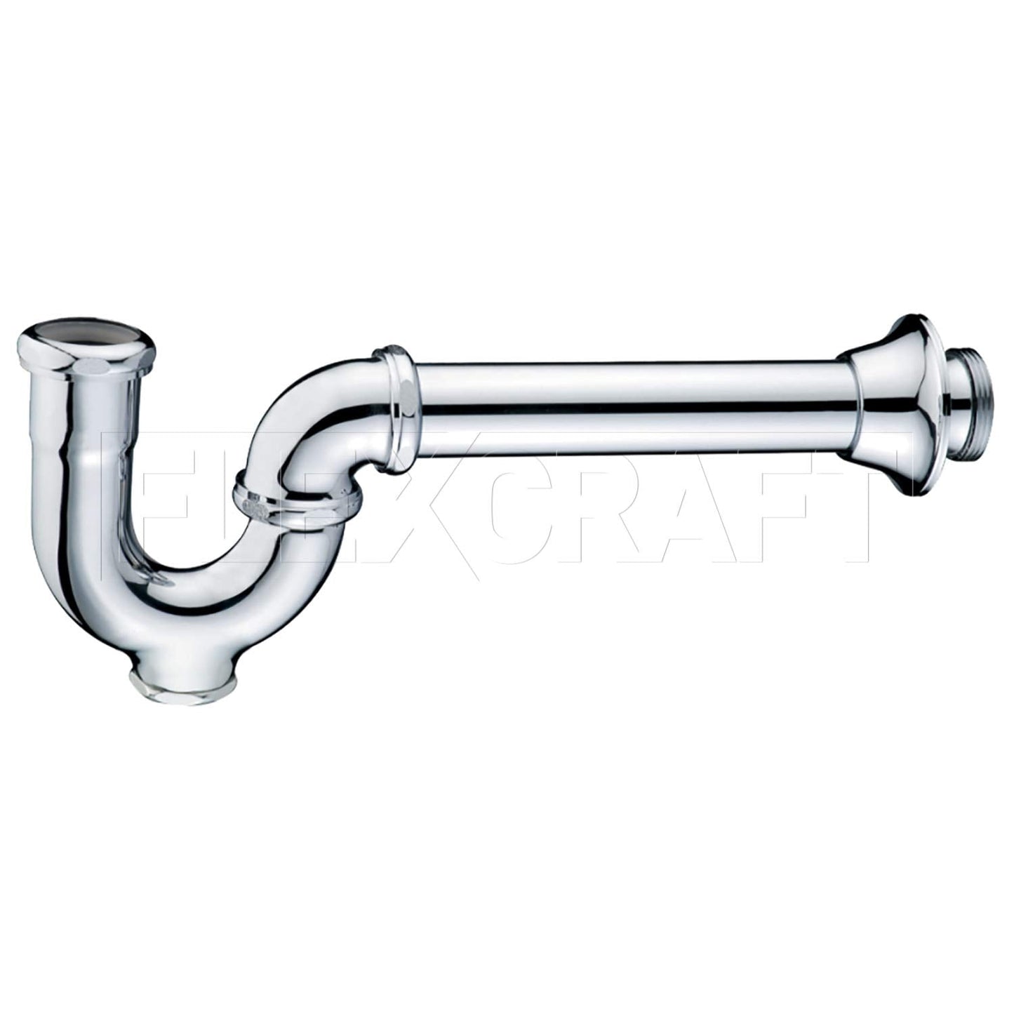 Flexcraft 28141 Utility/ Milwaukee P-Trap with Drain Plug for Tubular Drain Applications, 1-1/2 in., 20GA Brass, Chrome Plated