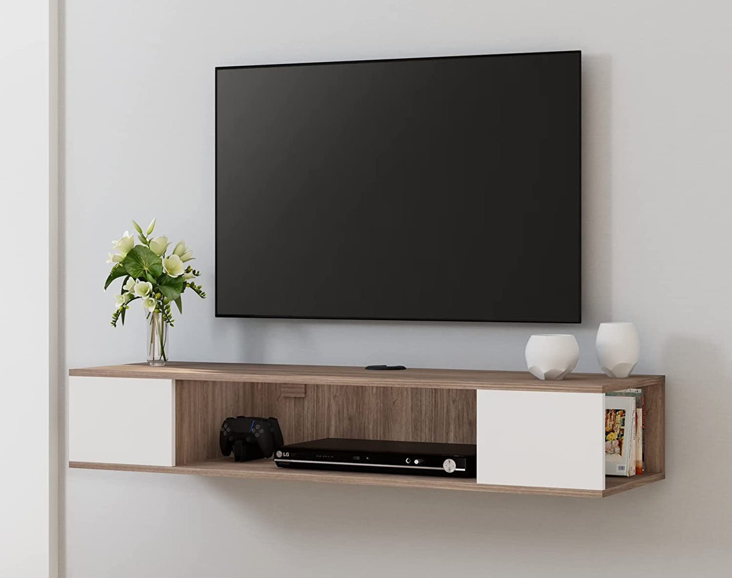 Floating Wall Mounted TV Stand for TVs up to 55", White&Oak