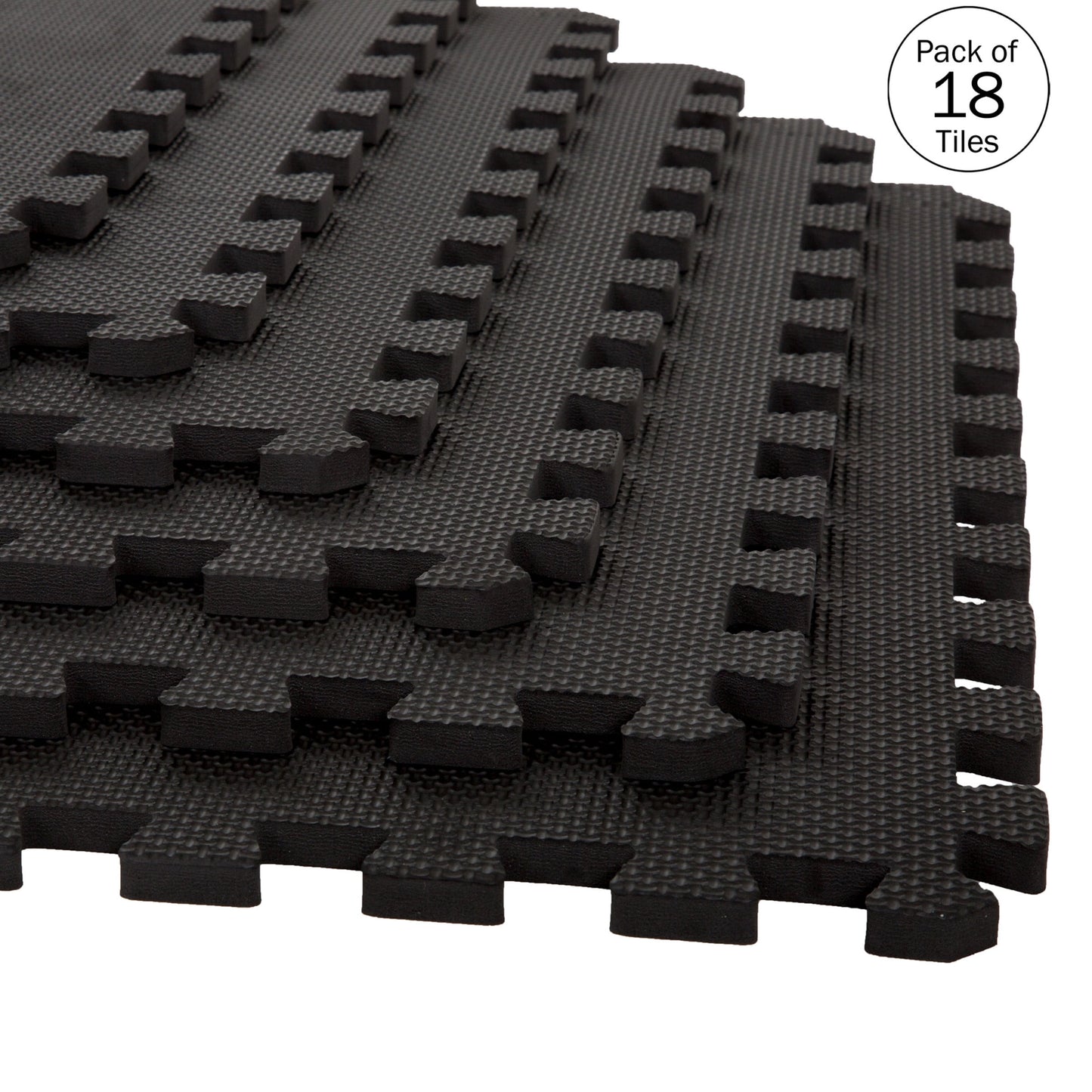 Foam Flooring Tiles – 18-Pack Interlocking EVA Foam Pieces – Non-Toxic Floor Padding for Playroom, Gym, or Basement by Stalwart (Black)