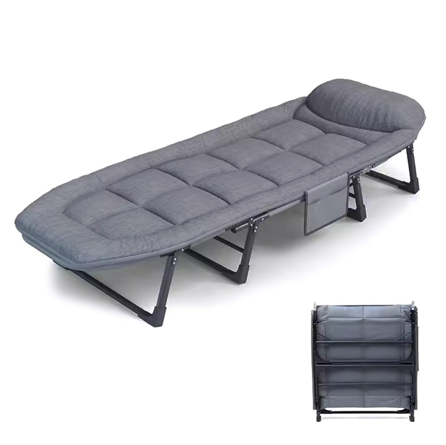 Folding Bed for Adults with Mattress, Portable Camping Cot with 6 Adjustable Backrests, Heavy Duty Foldable Guest Bed, Gray