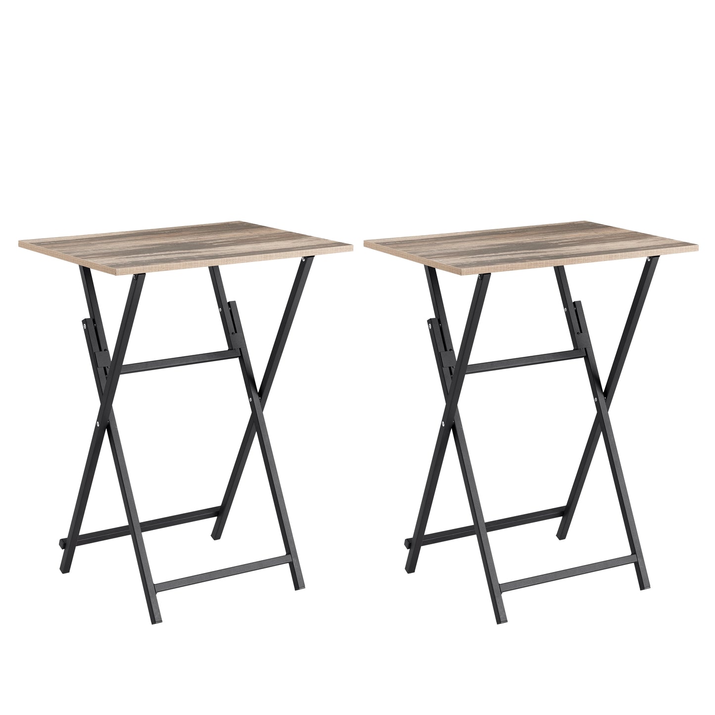 Folding TV Tray Table,Portable Sofa Side Table,Industrial Snack Table for Small Spaces,2 Pcs,Brown
